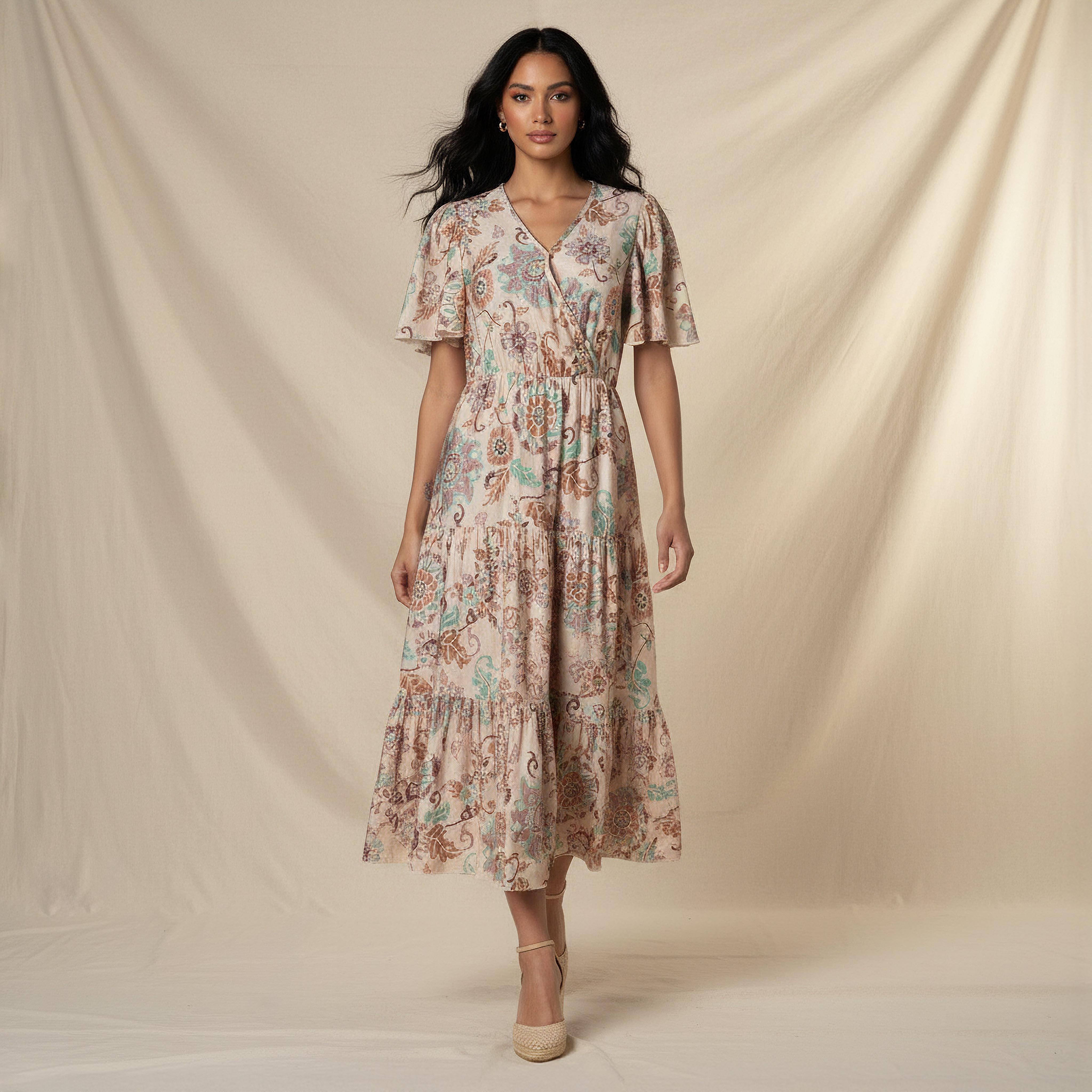 Tiered Midi Viscose Wrap Dress with Floral Print-women-clothing-dresses-image-1