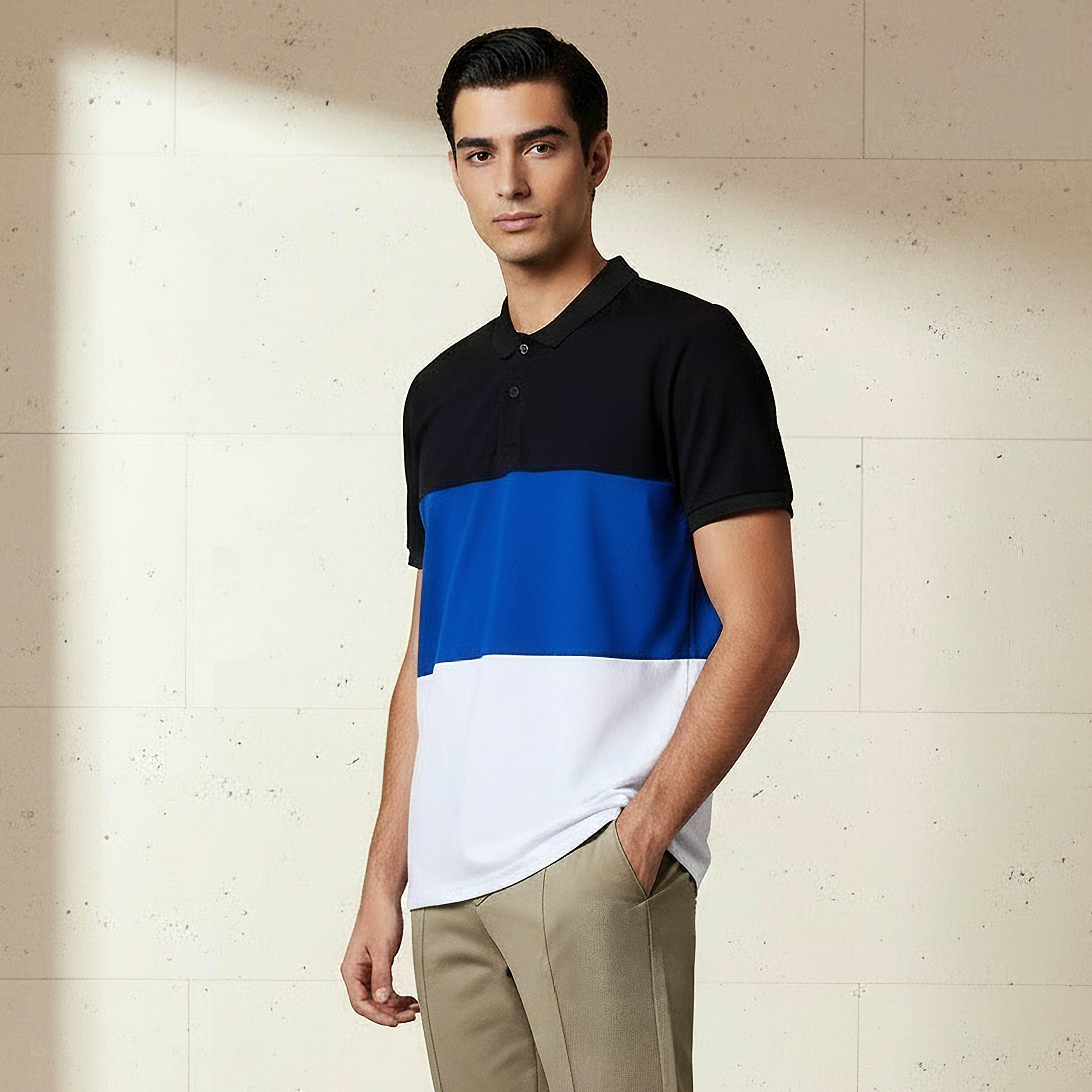Men Short Sleeves Colourblock Pique Polo T-shirt-men-clothing-tshirtsandpolos-polos-image-1