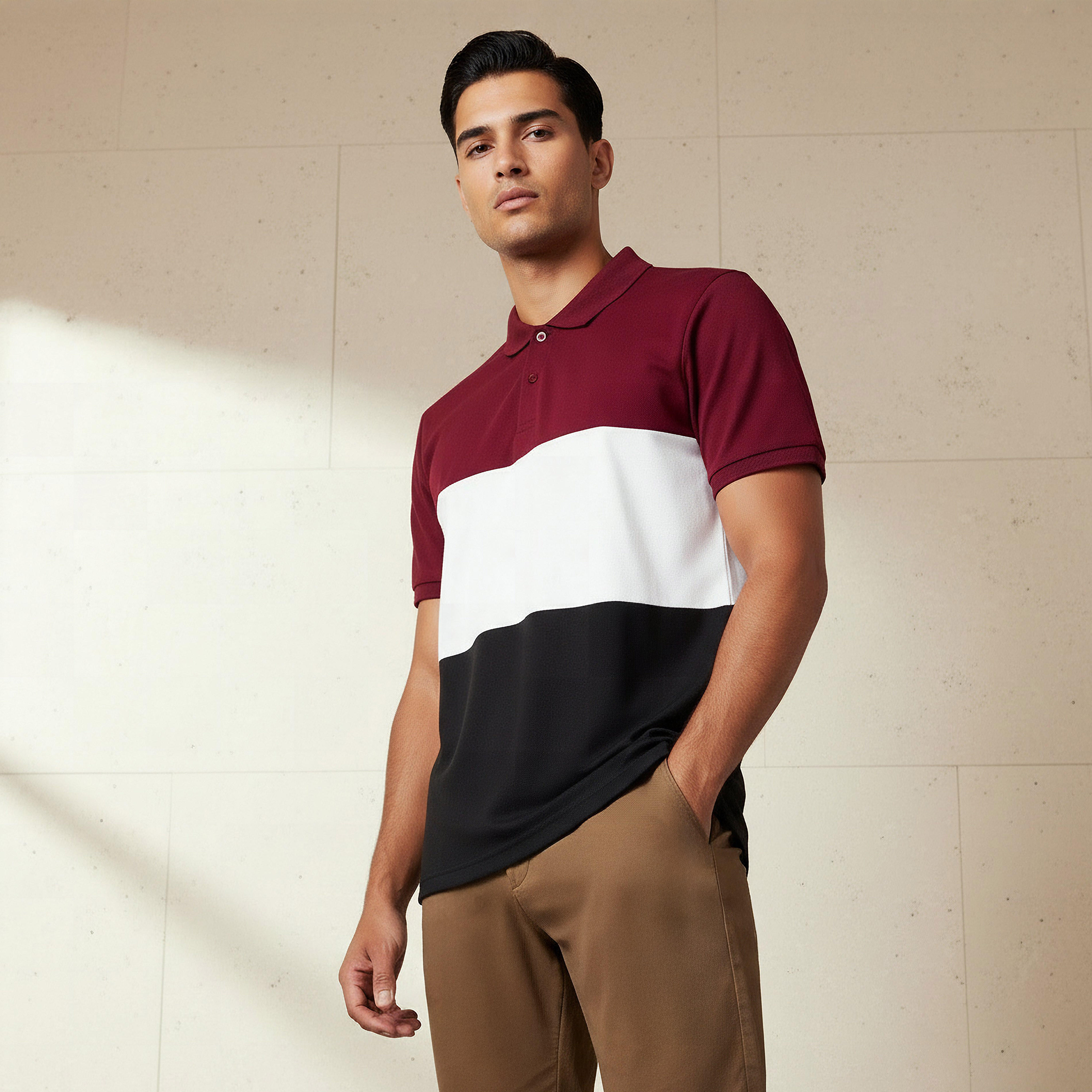 Men Short Sleeves Colourblock Pique Polo T-shirt-men-clothing-tshirtsandpolos-polos-image-1