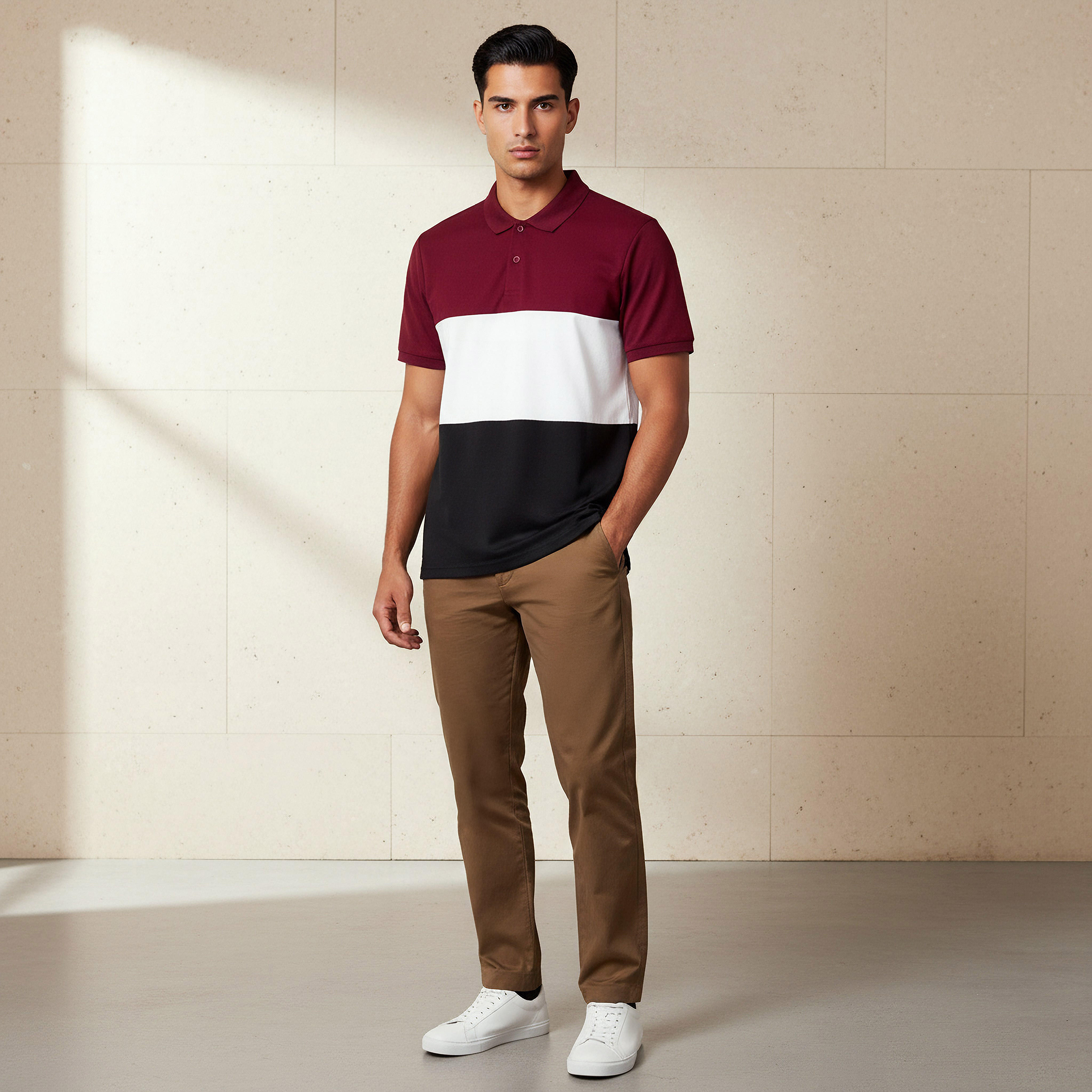 Men Short Sleeves Colourblock Pique Polo T-shirt-men-clothing-tshirtsandpolos-polos-image-2
