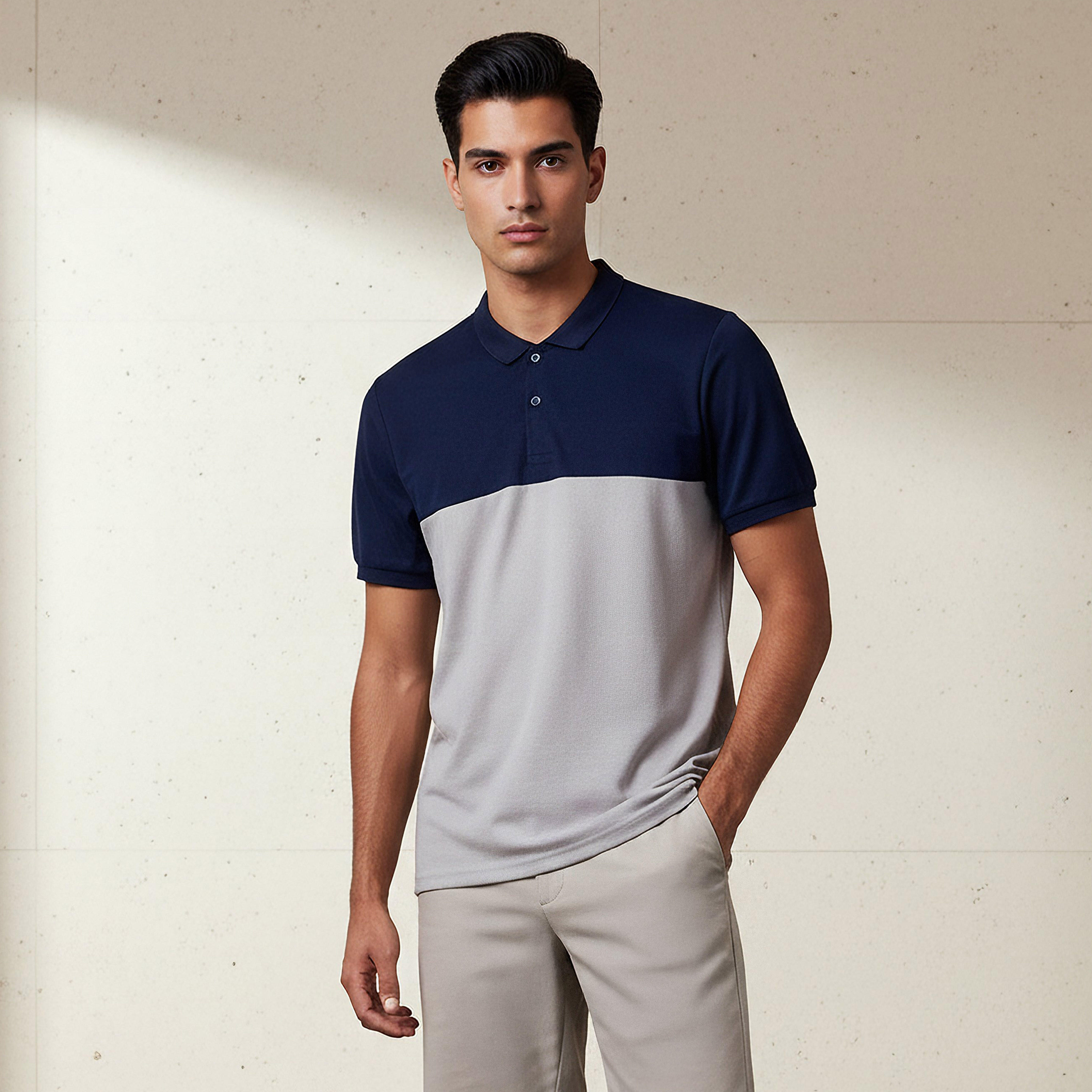 Men Short Sleeves Colourblock Pique Polo T-shirt-men-clothing-tshirtsandpolos-polos-image-1