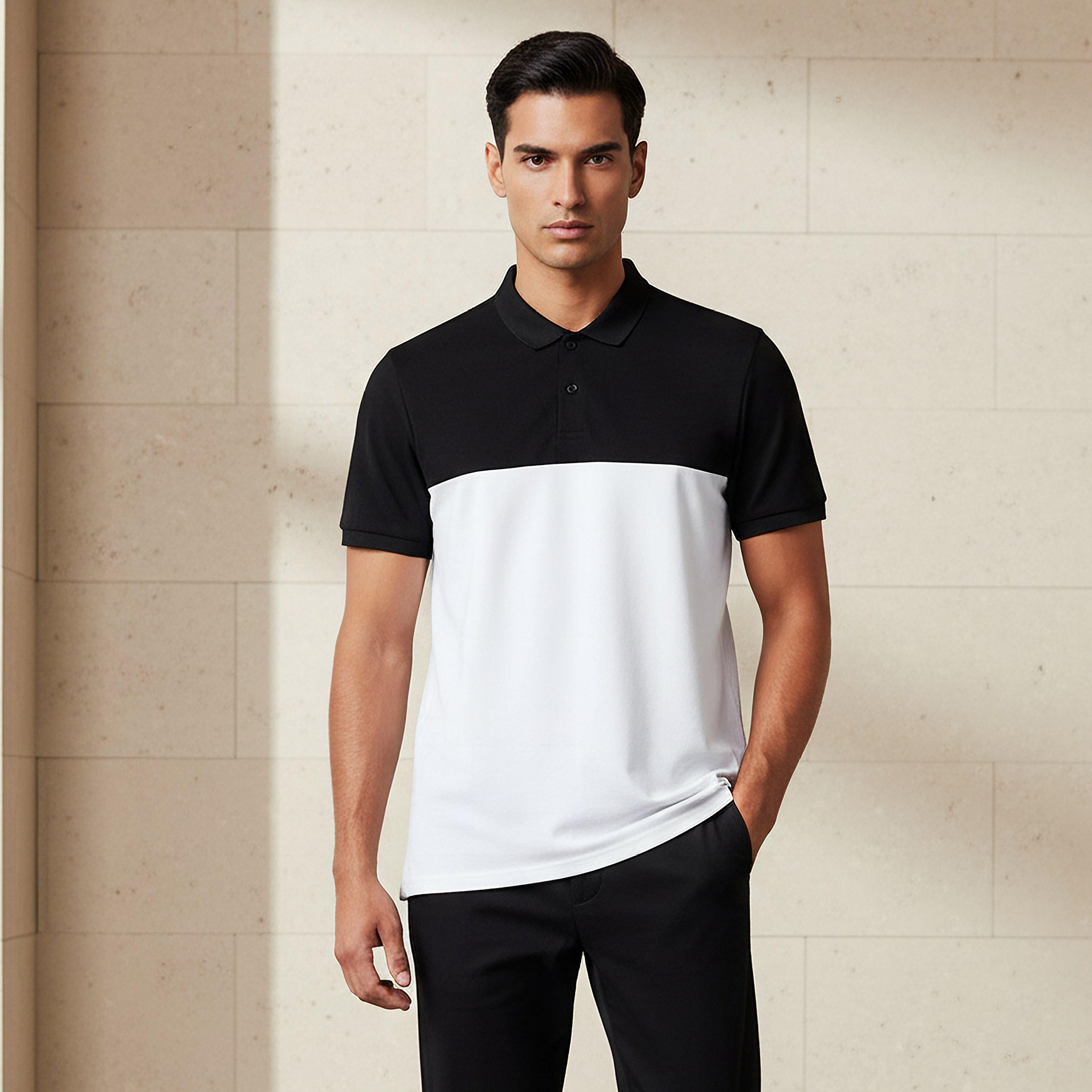 Men Short Sleeves Colourblock Pique Polo T-shirt-men-clothing-tshirtsandpolos-polos-image-1