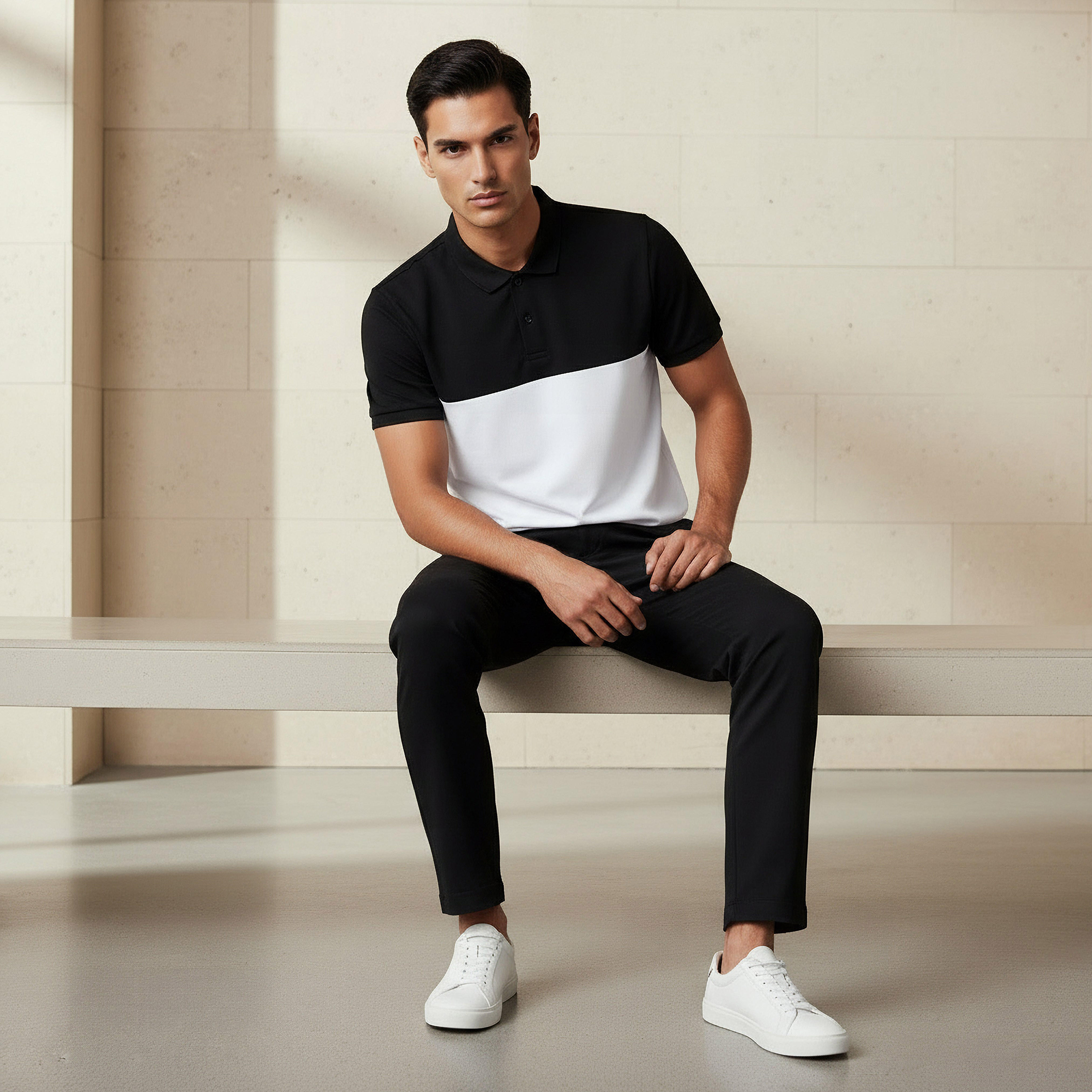 Men Short Sleeves Colourblock Pique Polo T-shirt-men-clothing-tshirtsandpolos-polos-image-2