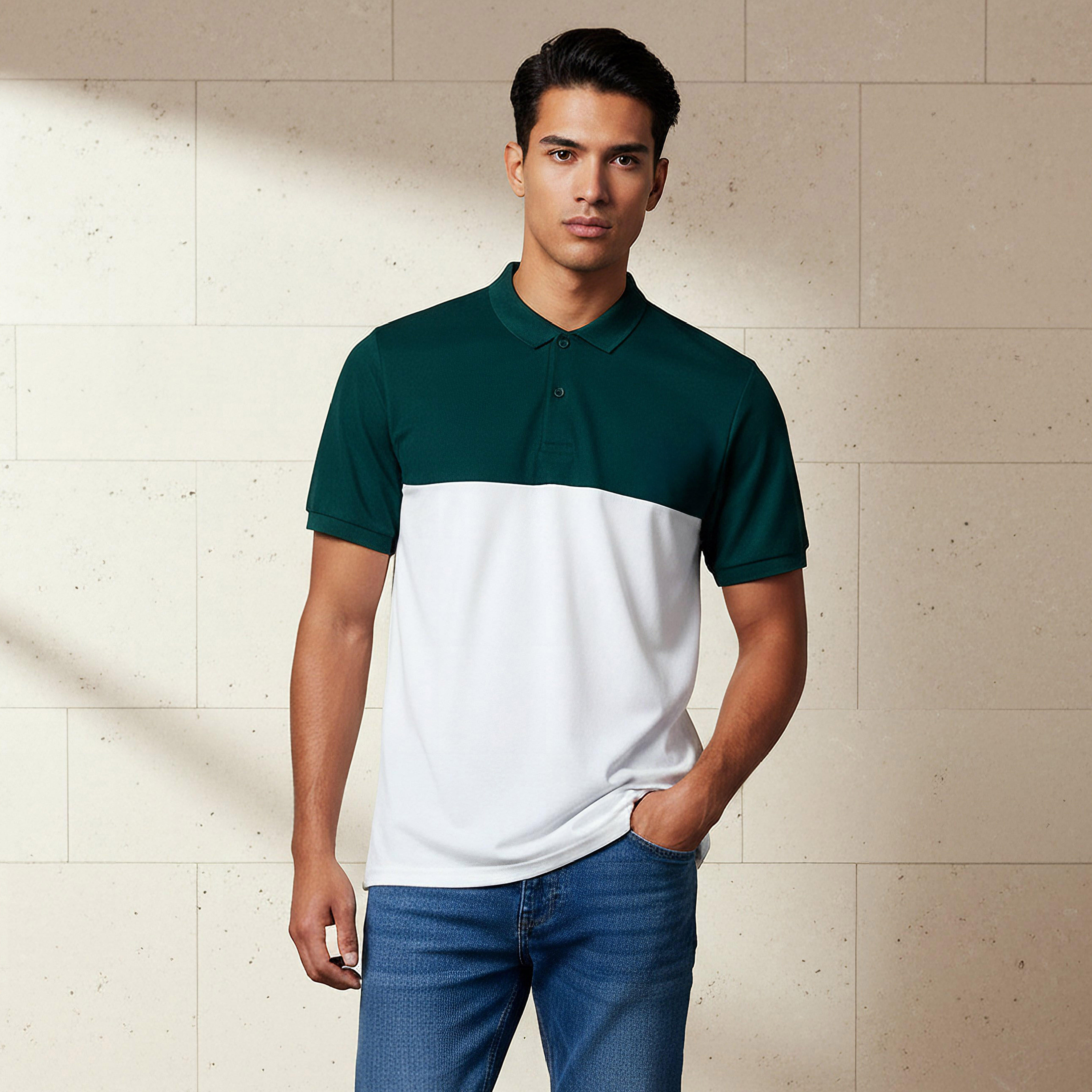 Men Short Sleeves Colourblock Pique Polo T-shirt-men-clothing-tshirtsandpolos-polos-image-1