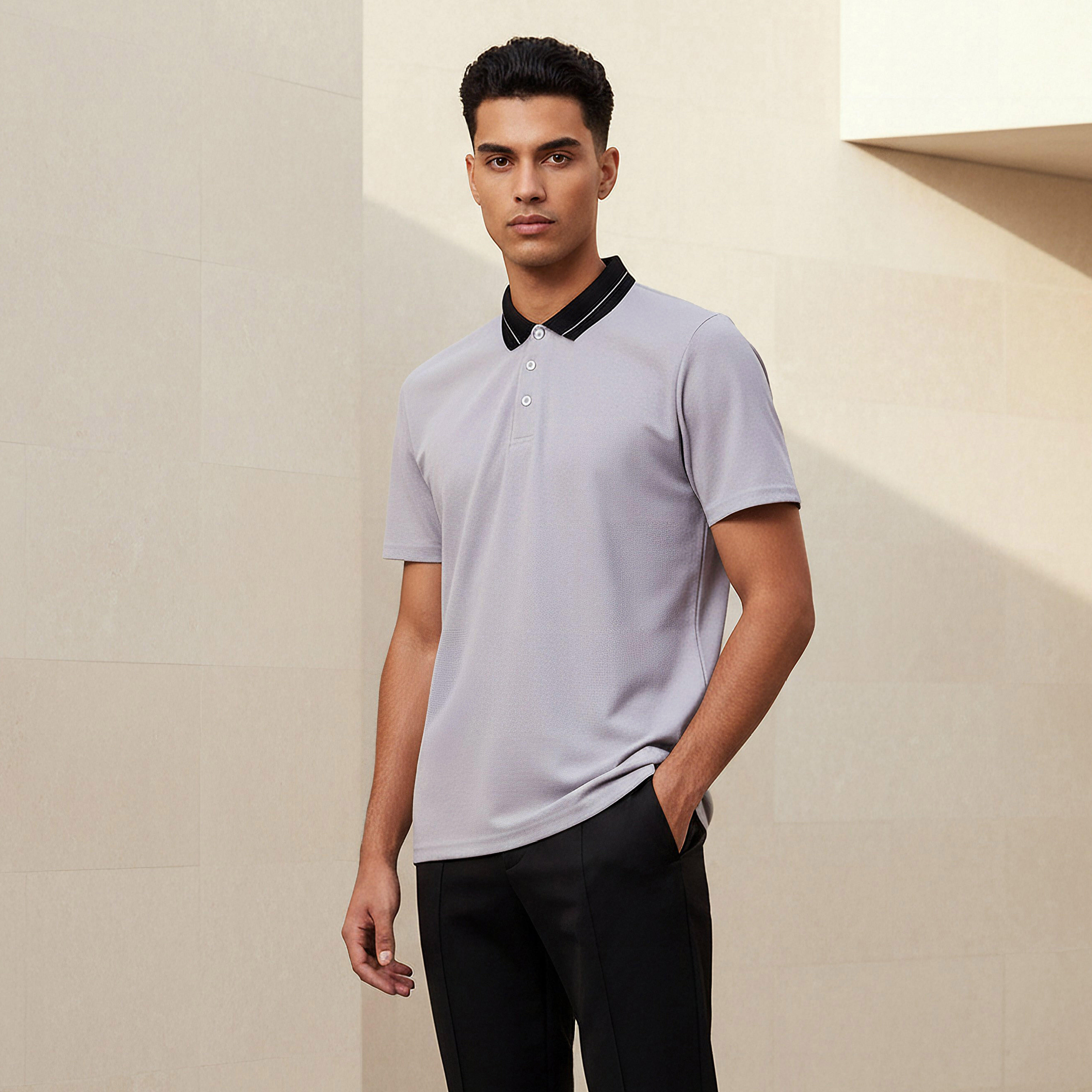 Men Short Sleeves Contrast Collar Pique Polo T-shirt-men-clothing-tshirtsandpolos-polos-image-1