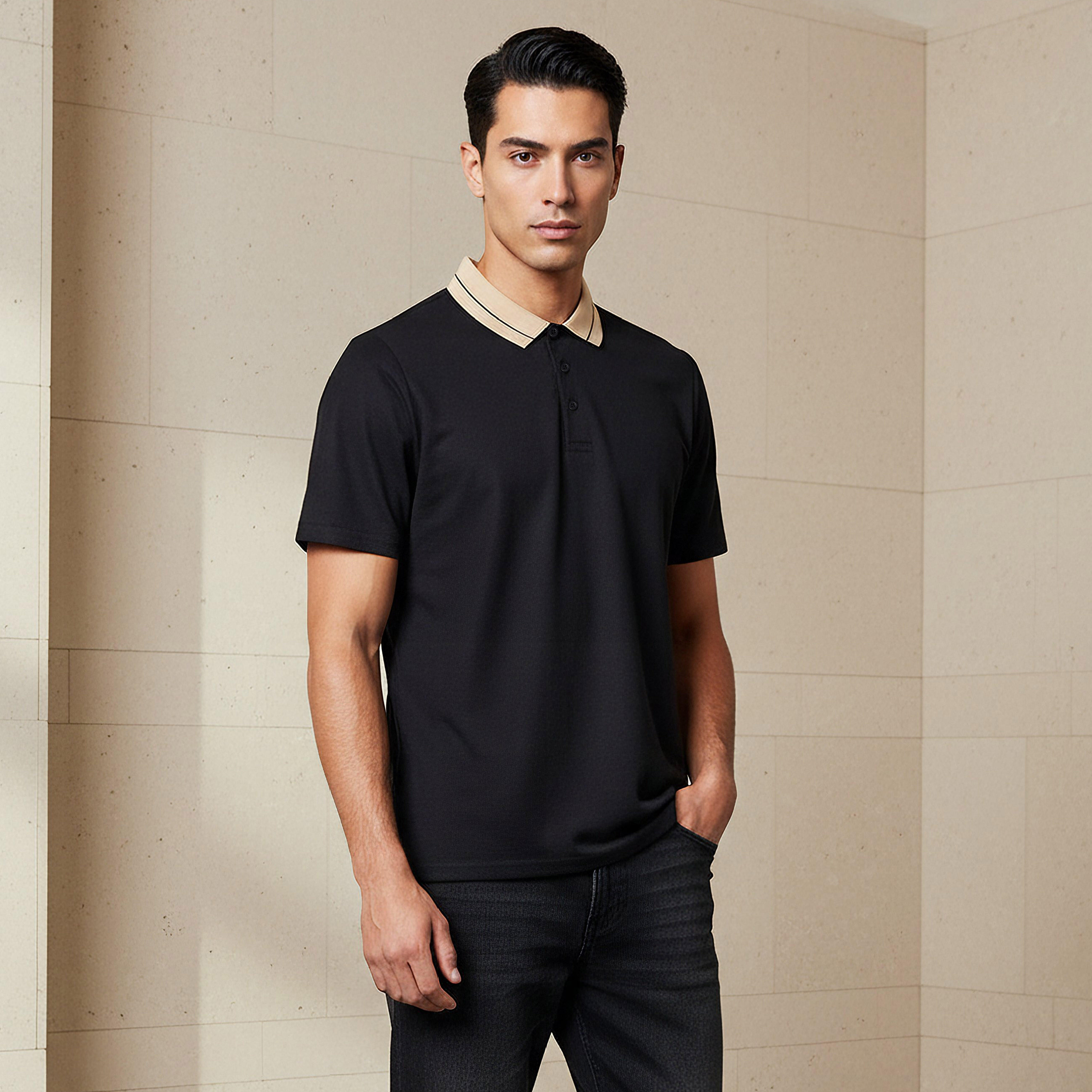 Men Short Sleeves Contrast Collar Pique Polo T-shirt-men-clothing-tshirtsandpolos-polos-image-1