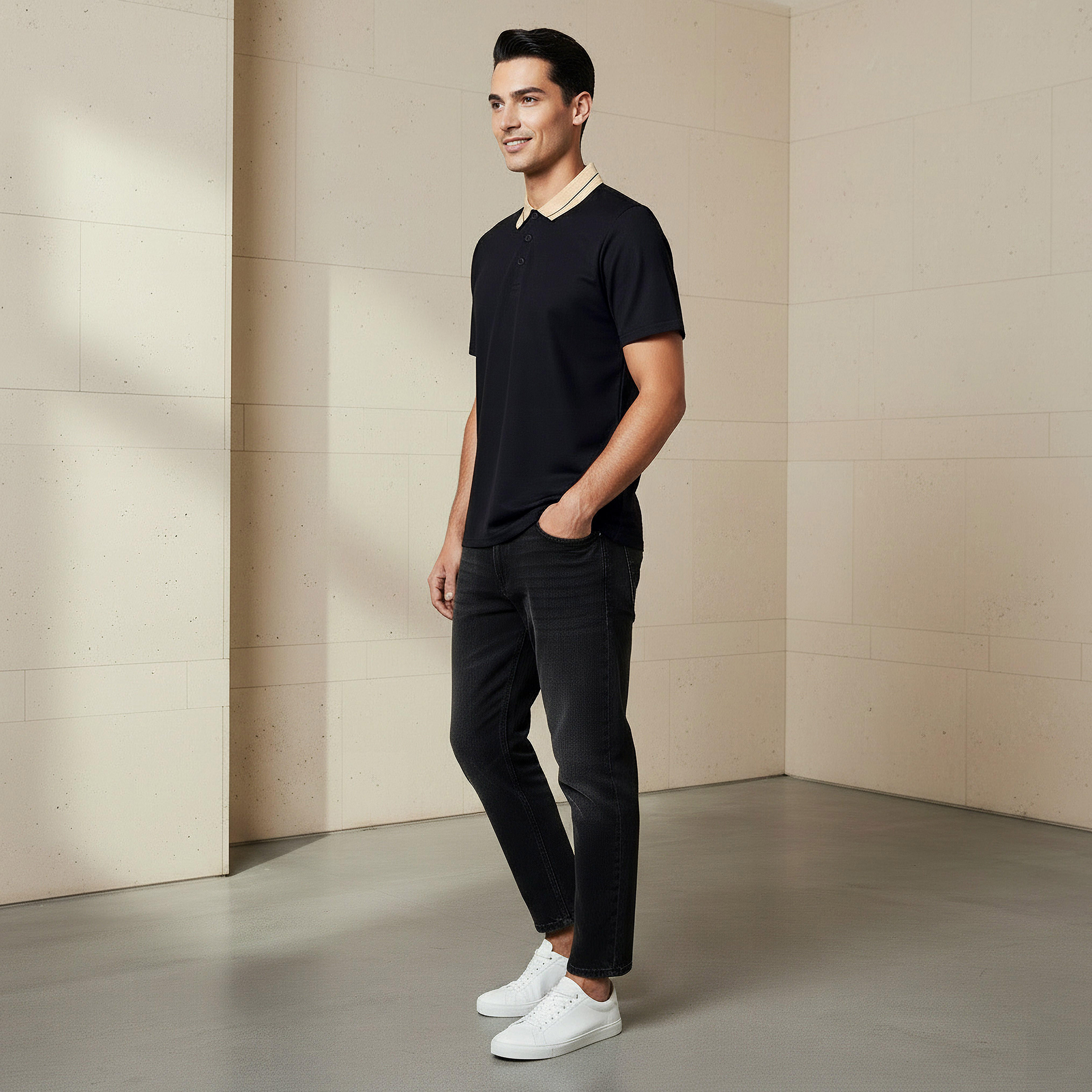Men Short Sleeves Contrast Collar Pique Polo T-shirt-men-clothing-tshirtsandpolos-polos-image-2