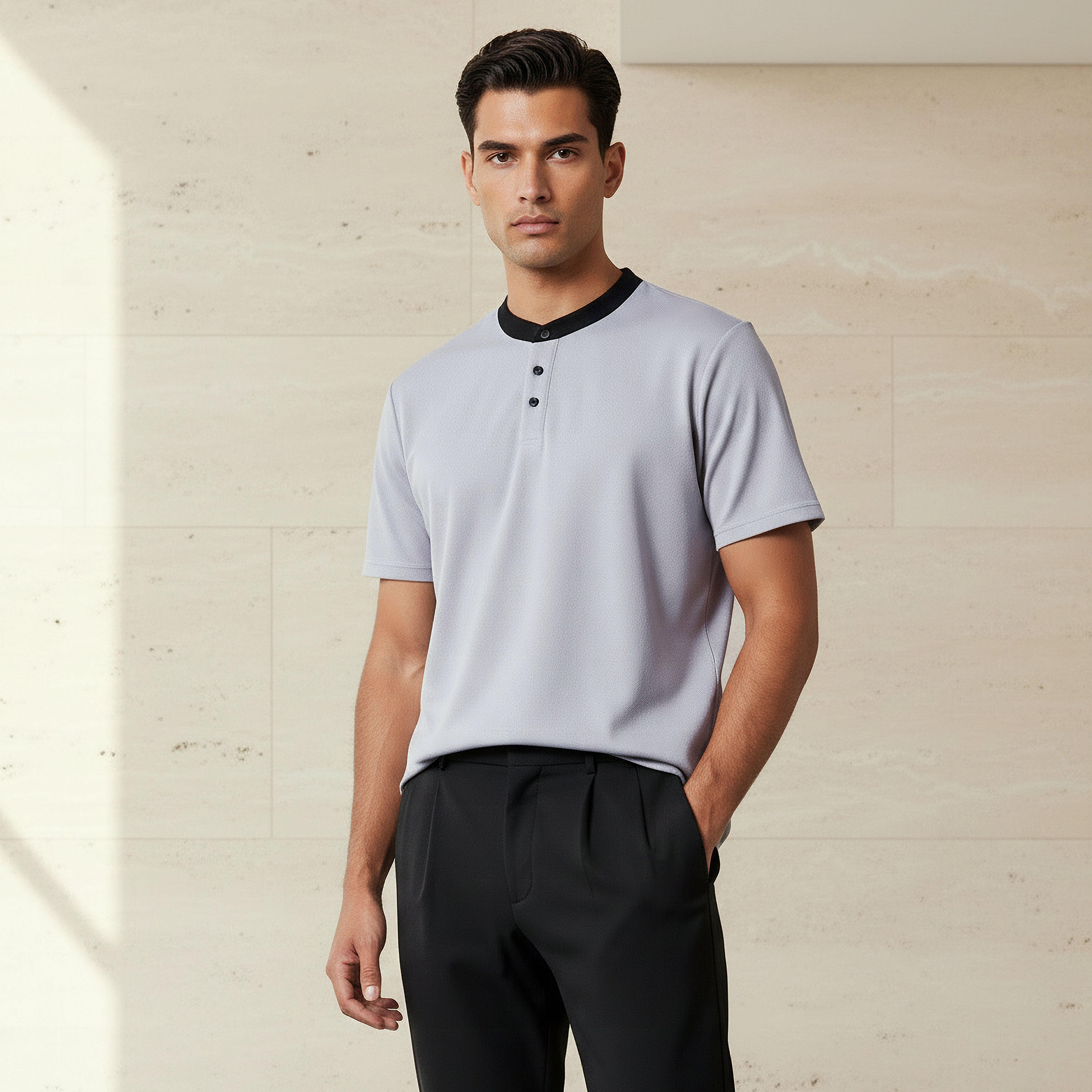 Men Regular Fit Henley Neck Short Sleeves Pique T-shirt-men-clothing-tshirtsandpolos-tshirts-image-1