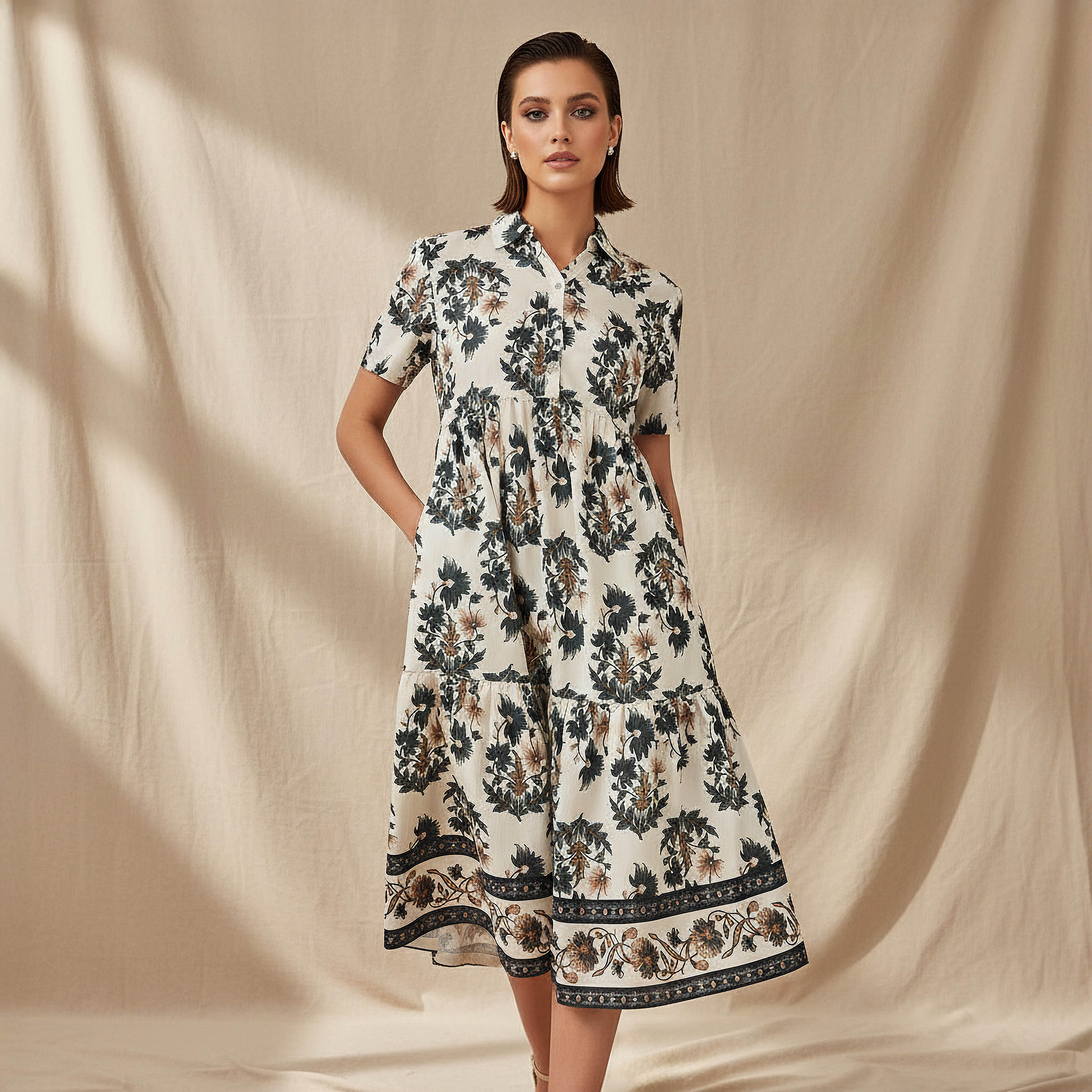 Floral Print Tiered Women Dress with Pocket-women-clothing-dresses-image-1