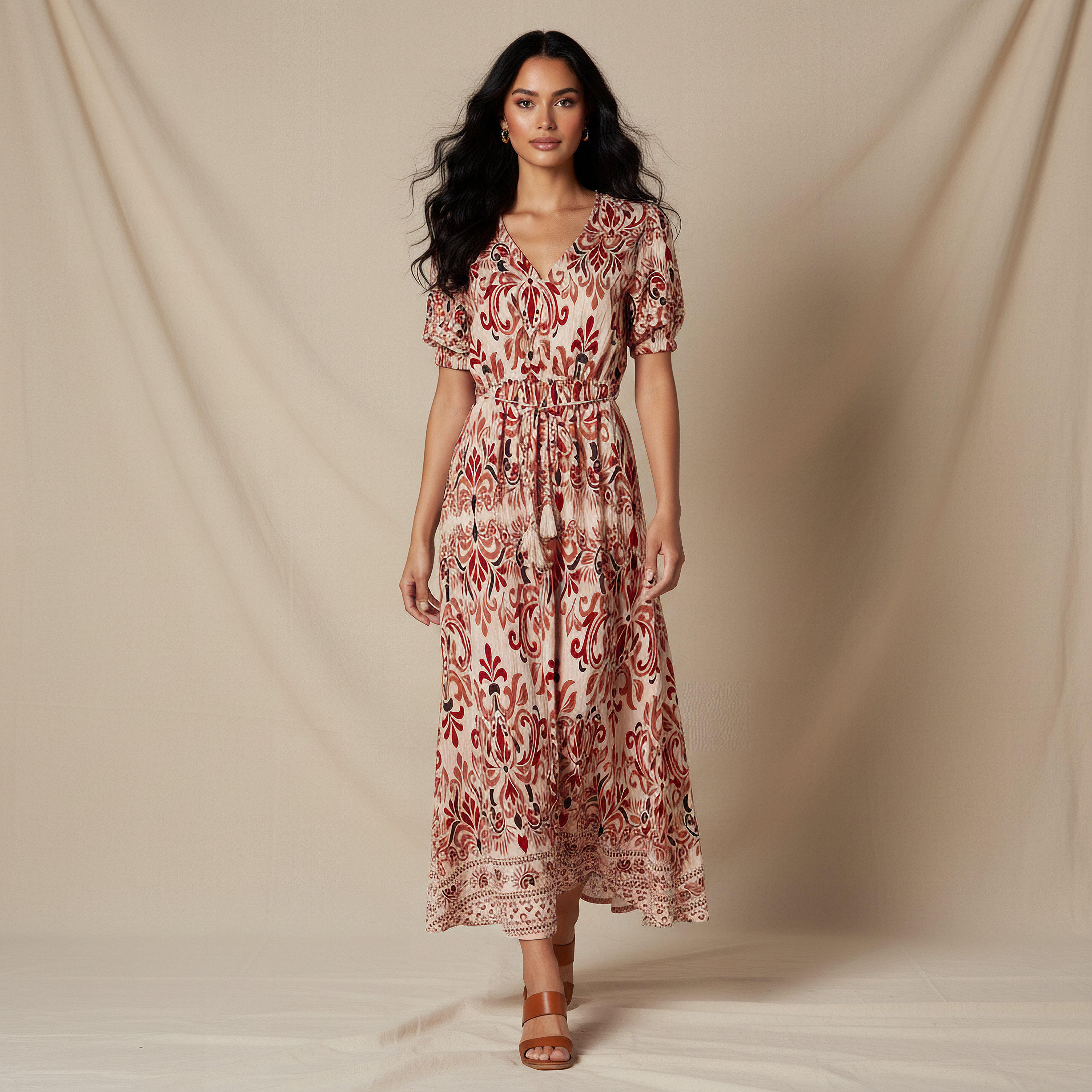 Printed Women Dress with V-neck-women-clothing-dresses-image-1