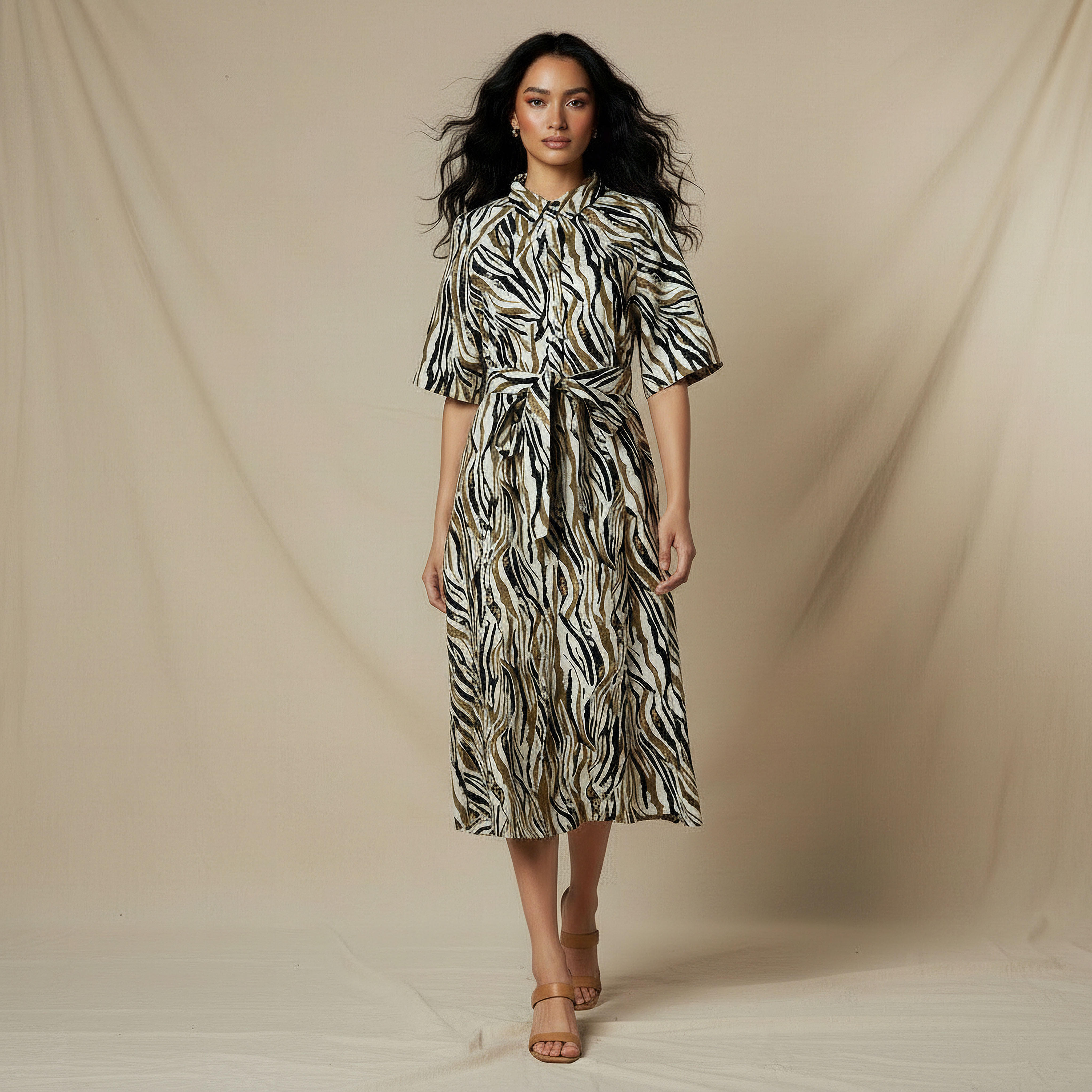 Printed Shirt Women Dress with Belt-women-clothing-dresses-image-1