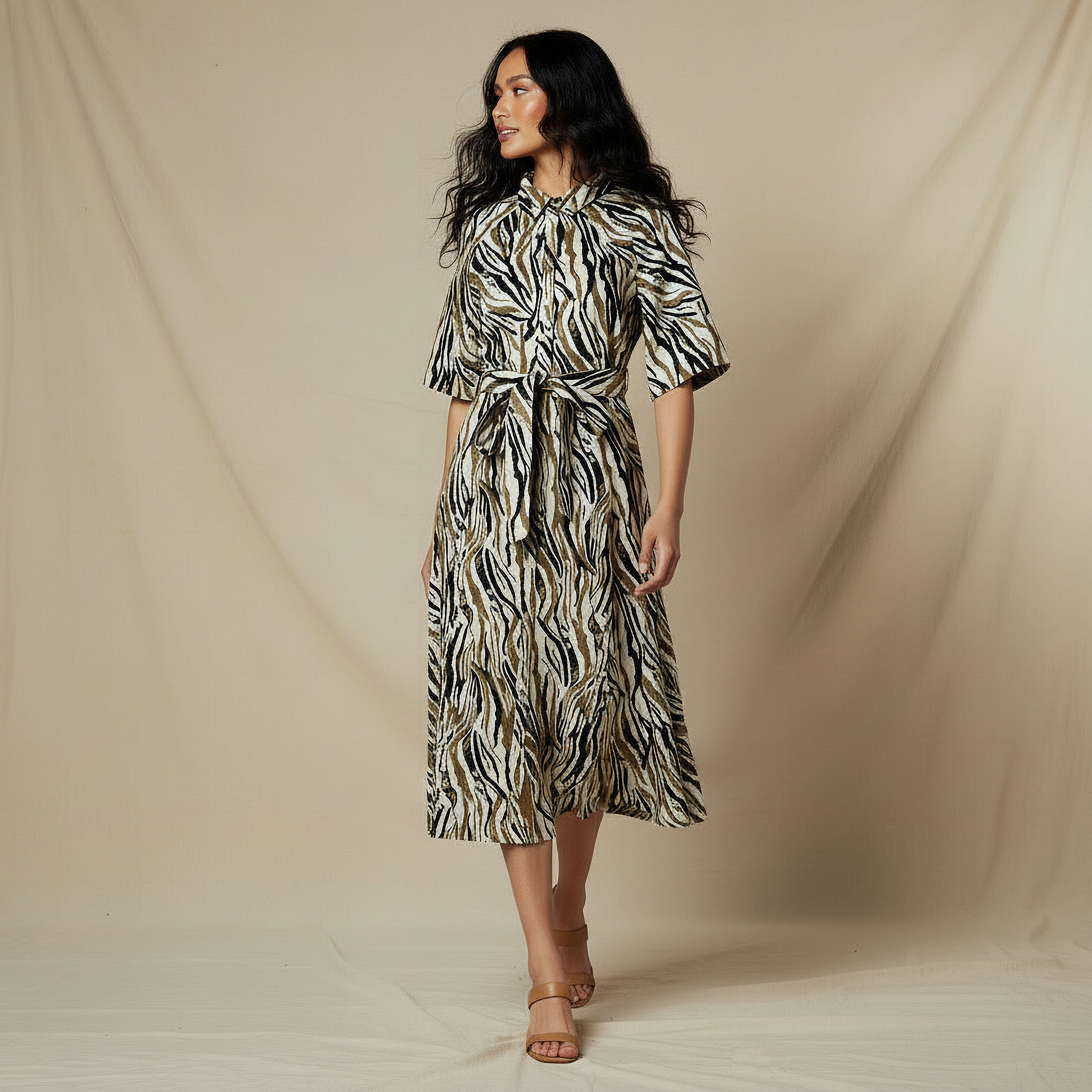 Printed Shirt Women Dress with Belt-women-clothing-dresses-image-2