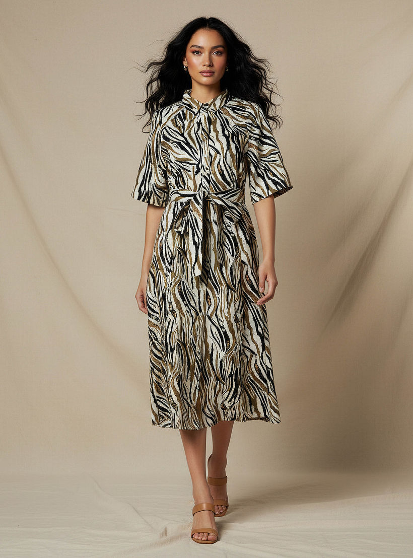 Printed Shirt Women Dress with Belt-women-clothing-dresses-image-3