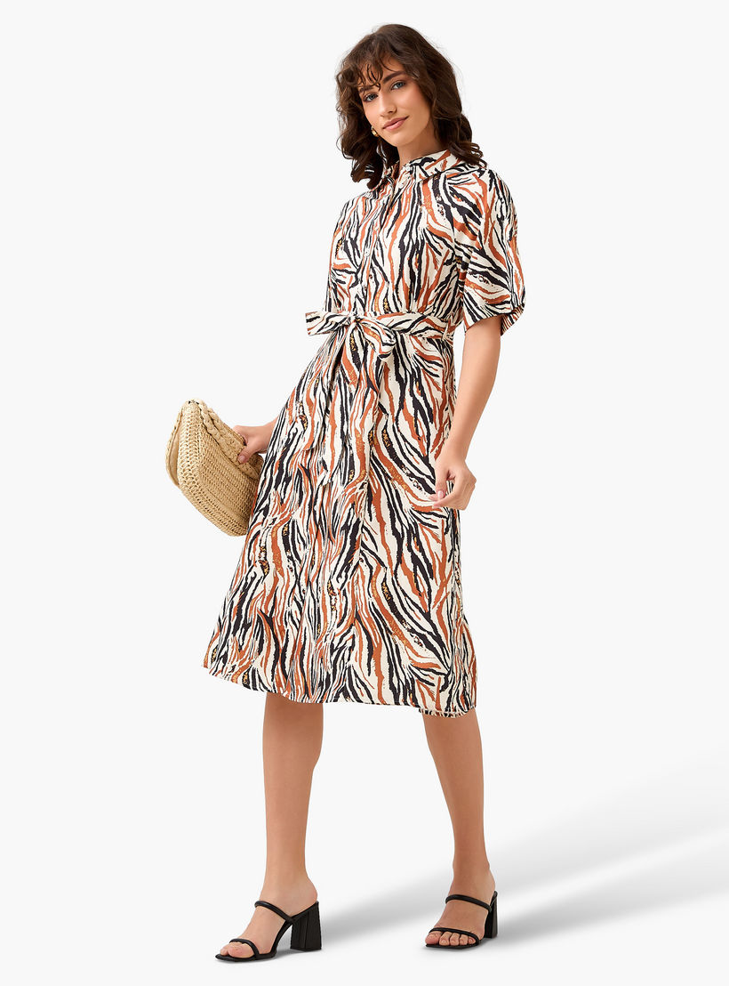 Printed Shirt Women Dress with Belt-women-clothing-dresses-image-3