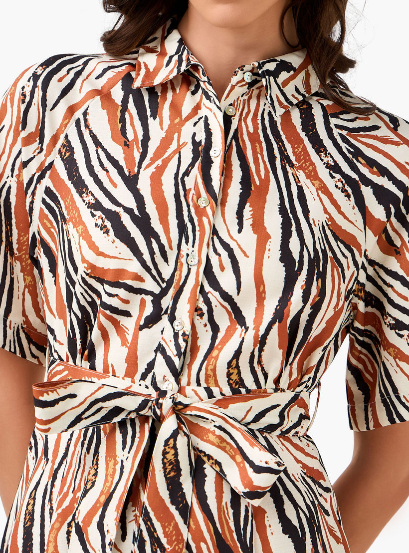 Printed Shirt Women Dress with Belt-women-clothing-dresses-image-5