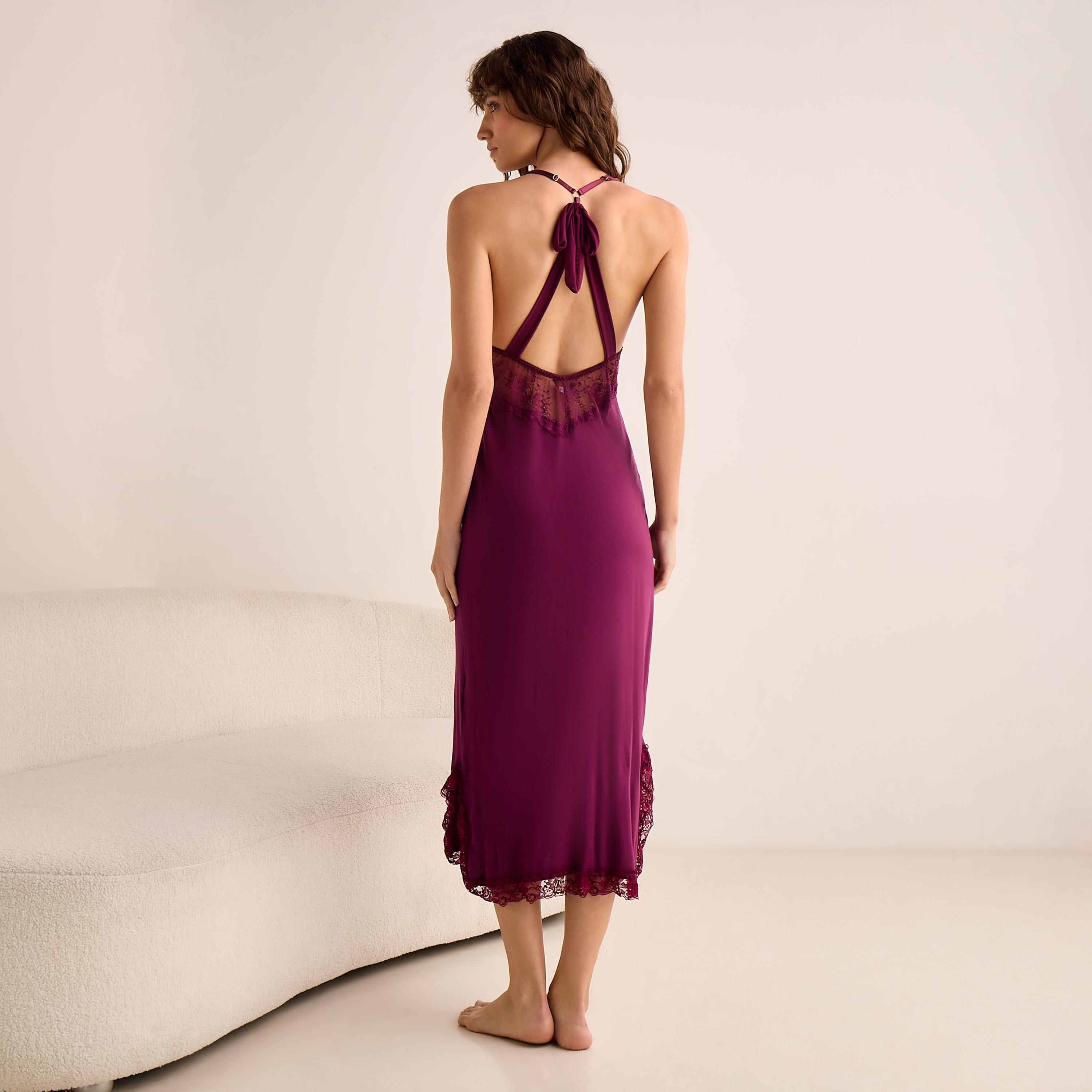 Night Dress Sleeveless with Lace Detail and Thong-women-clothing-nightwear-nighties-image-3