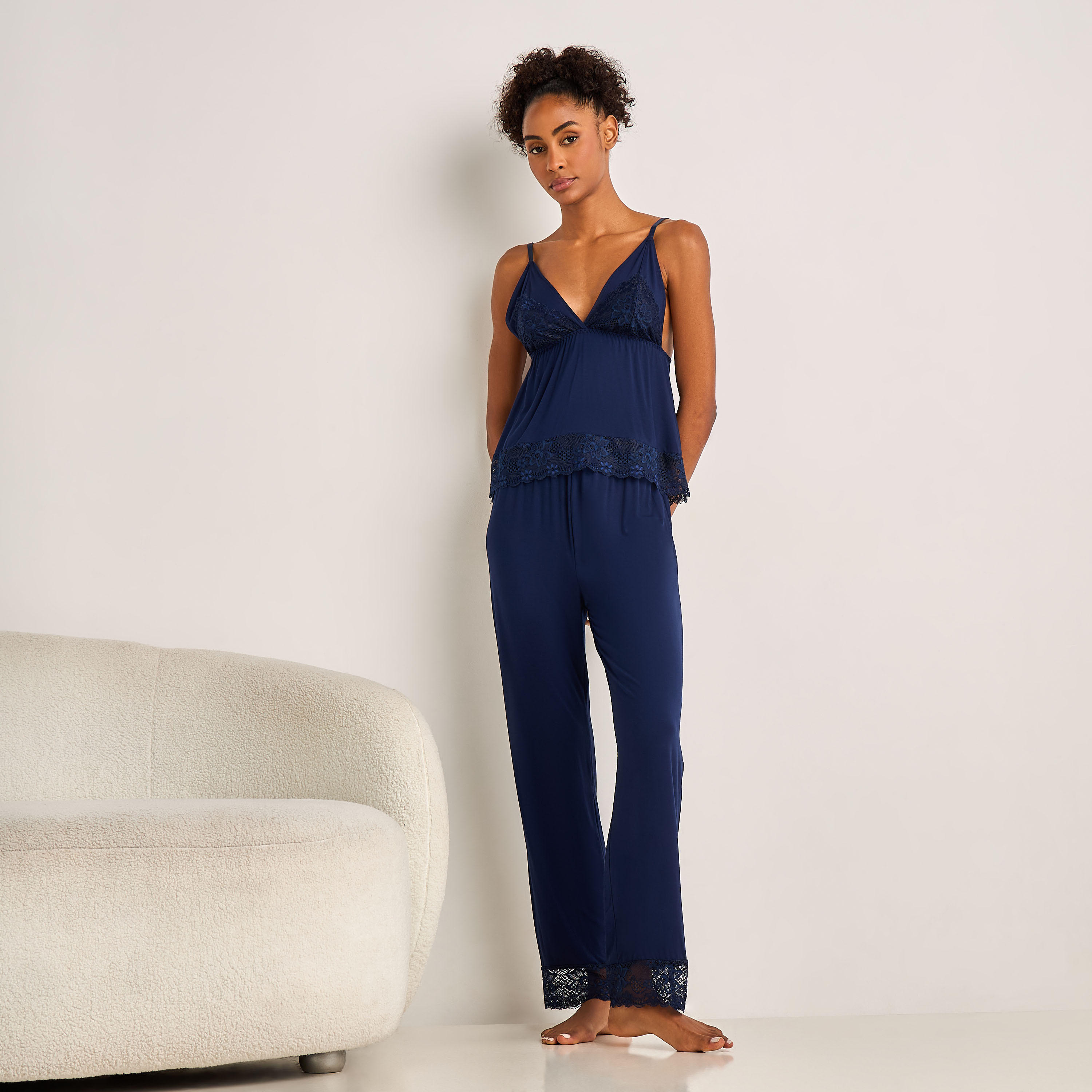 Pyjama Set Spaghetti Strap Top and Trousers-women-clothing-nightwear-pyjamas-longsets-image-1