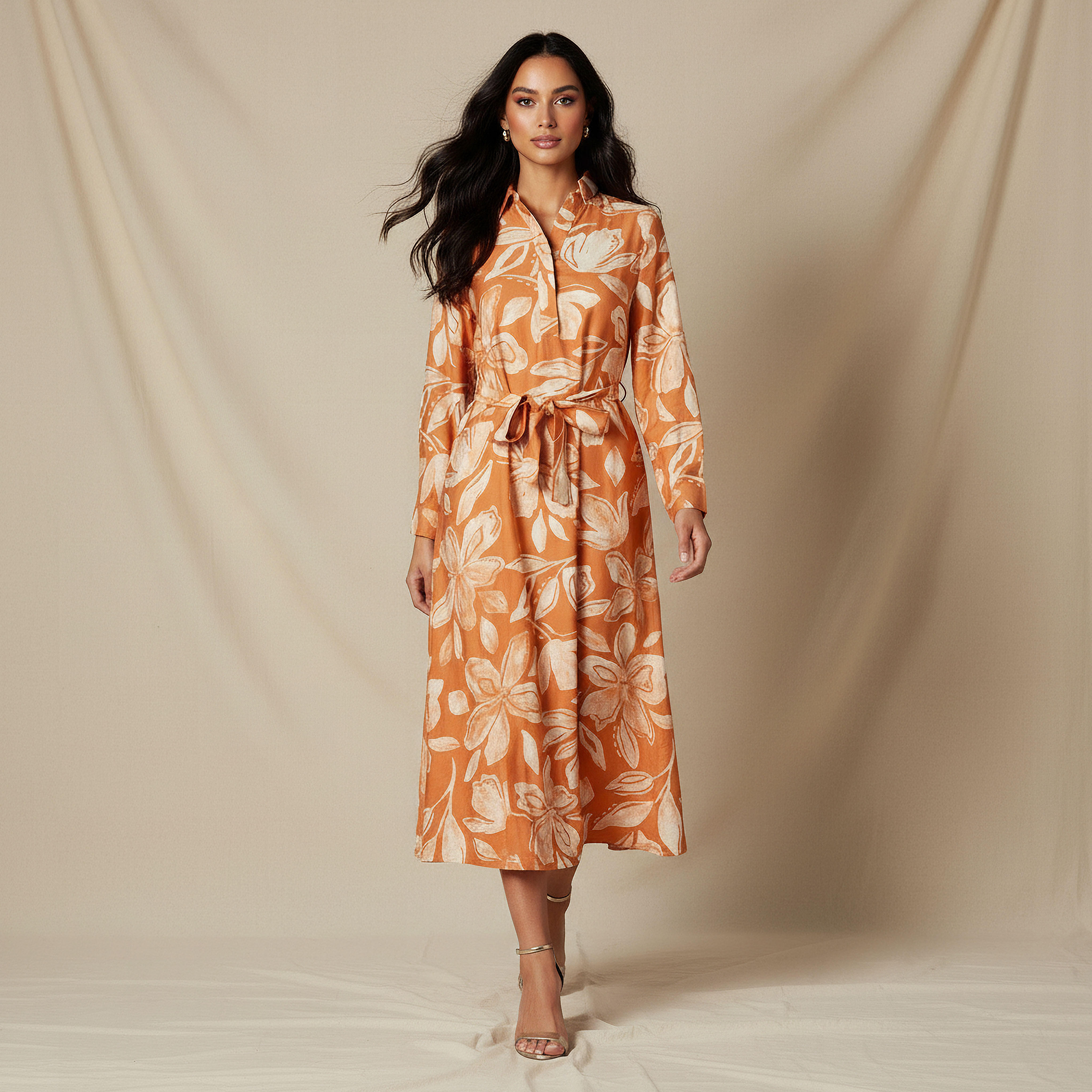 Midi Viscose Shirt Dress with Floral Print-women-clothing-dresses-image-1