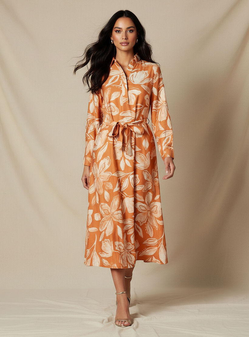 Midi Viscose Shirt Dress with Floral Print-women-clothing-dresses-image-1