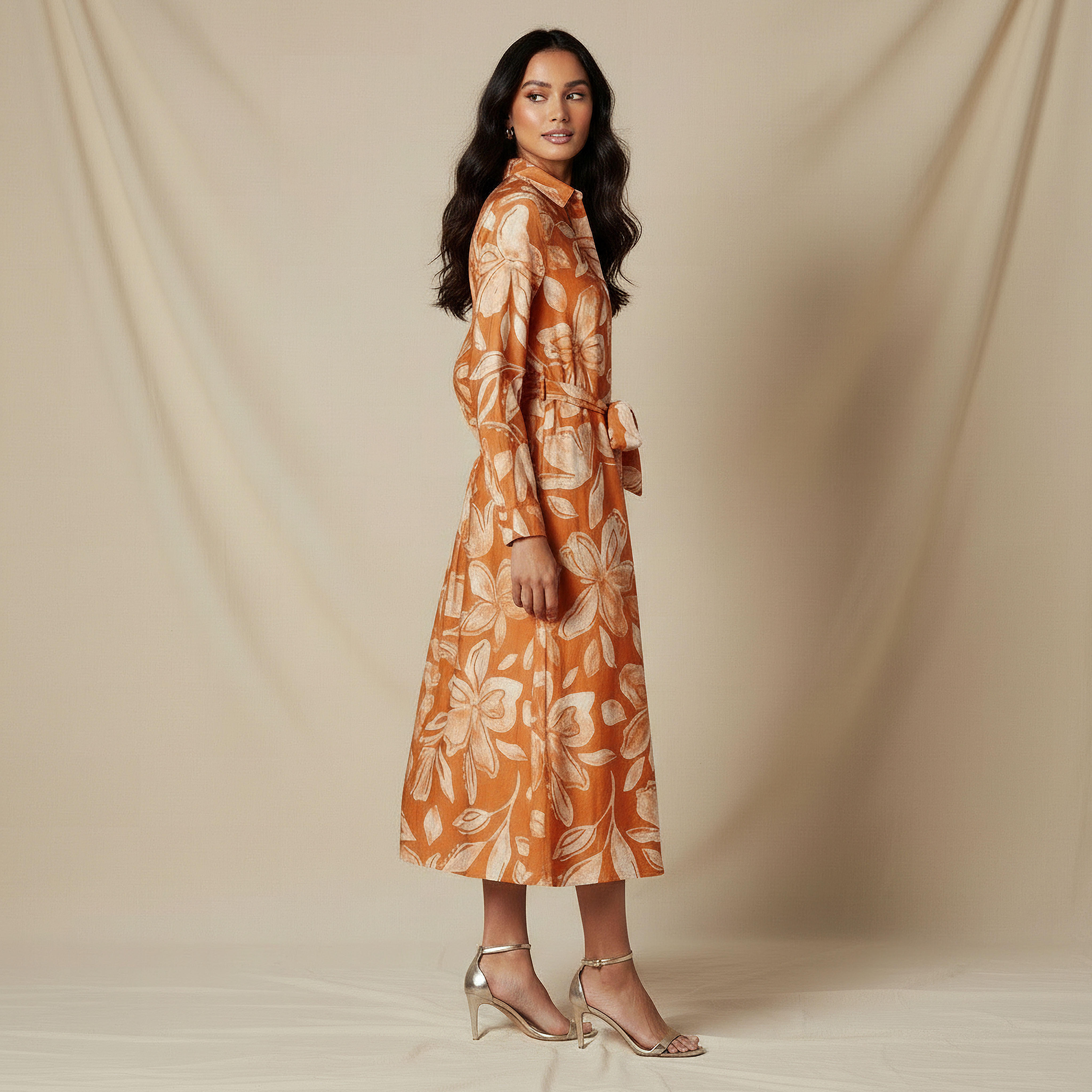 Midi Viscose Shirt Dress with Floral Print-women-clothing-dresses-image-2