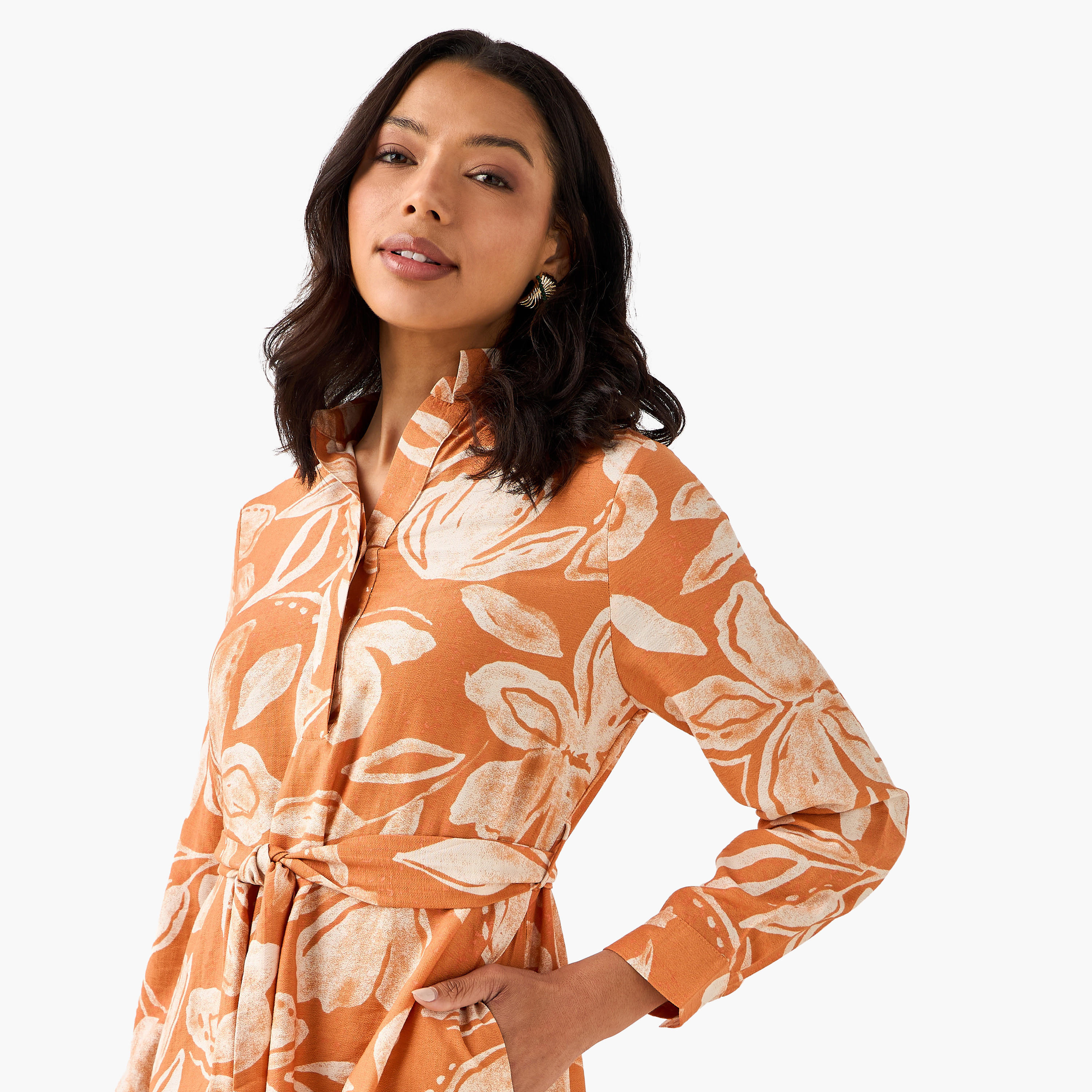 Midi Viscose Shirt Dress with Floral Print-women-clothing-dresses-image-5