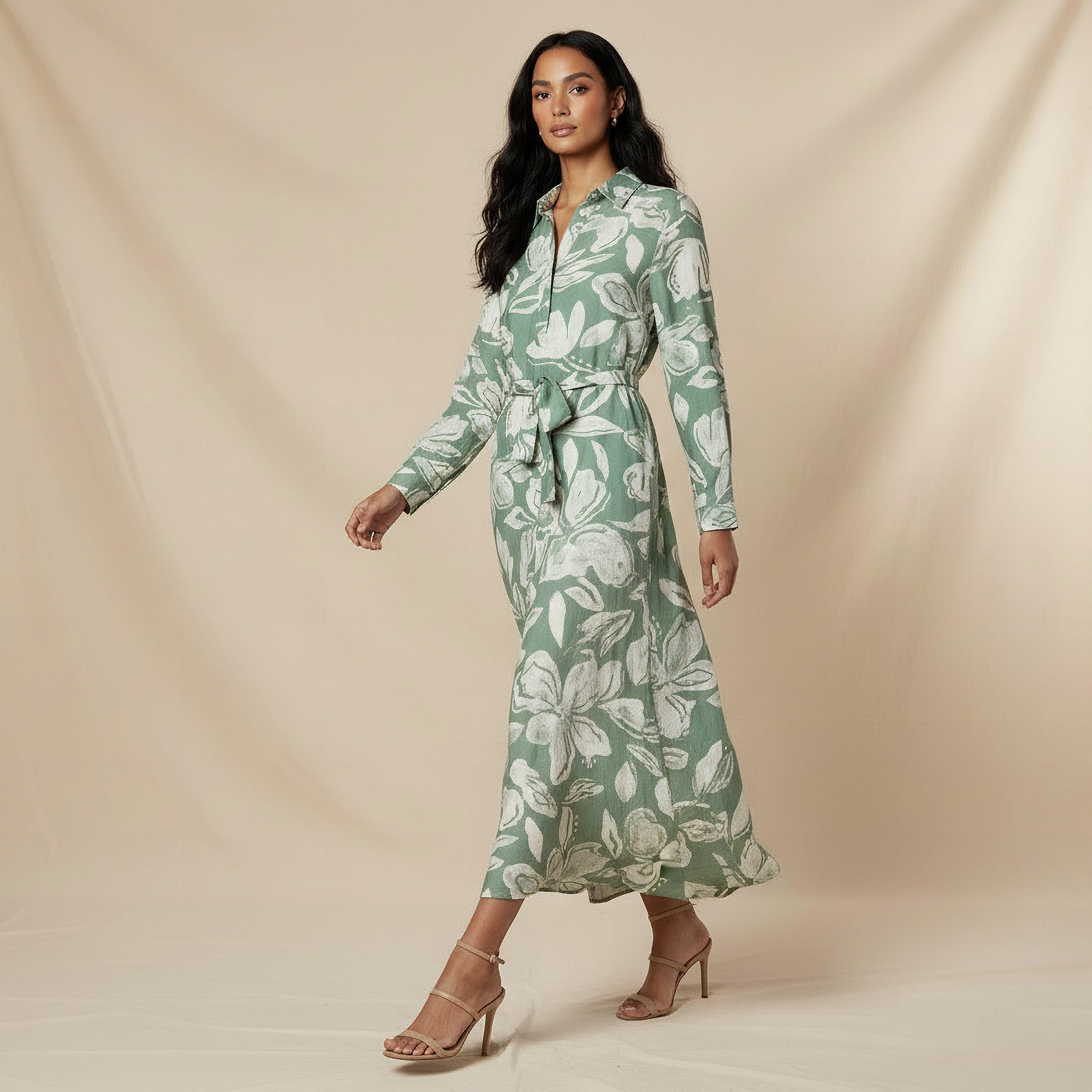 Midi Viscose Shirt Dress with Floral Print-women-clothing-dresses-image-1