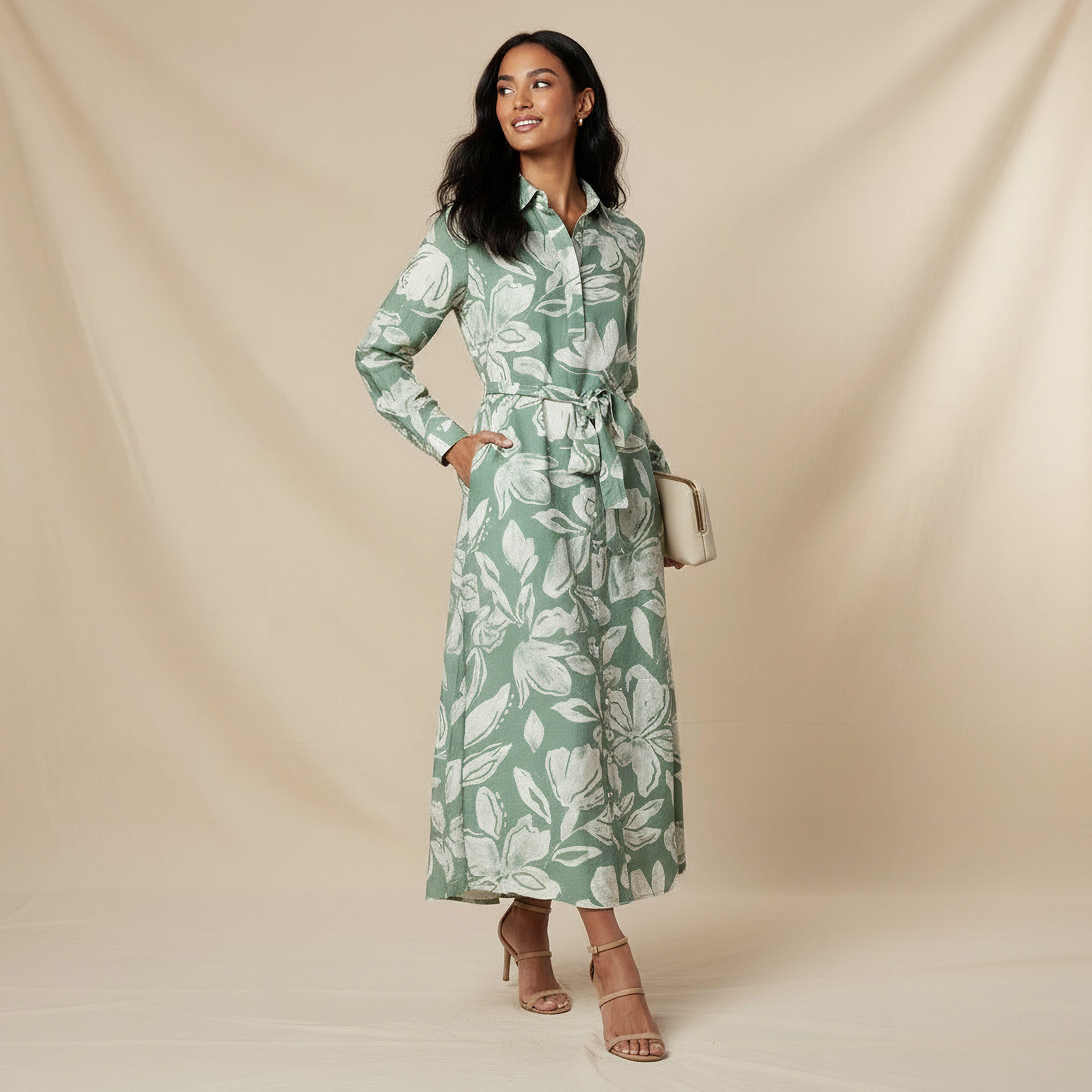 Midi Viscose Shirt Dress with Floral Print-women-clothing-dresses-image-2