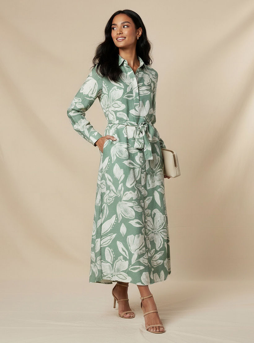 Midi Viscose Shirt Dress with Floral Print-women-clothing-dresses-image-2