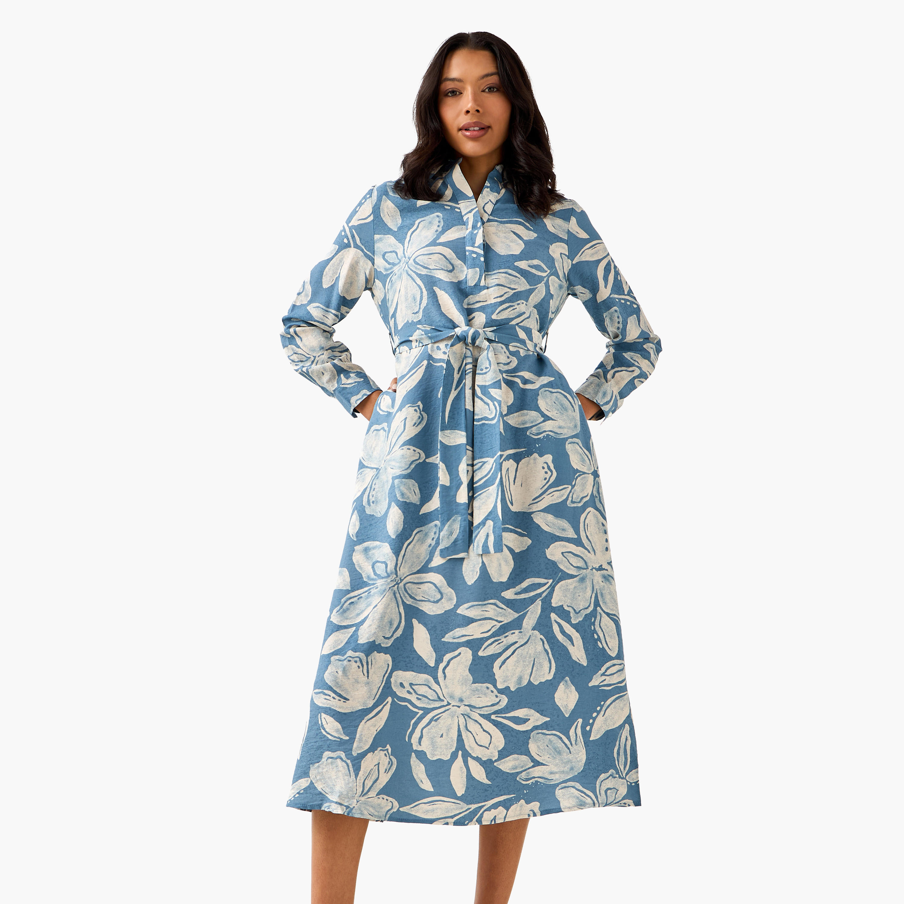 Midi Viscose Shirt Dress with Floral Print-women-clothing-dresses-image-2