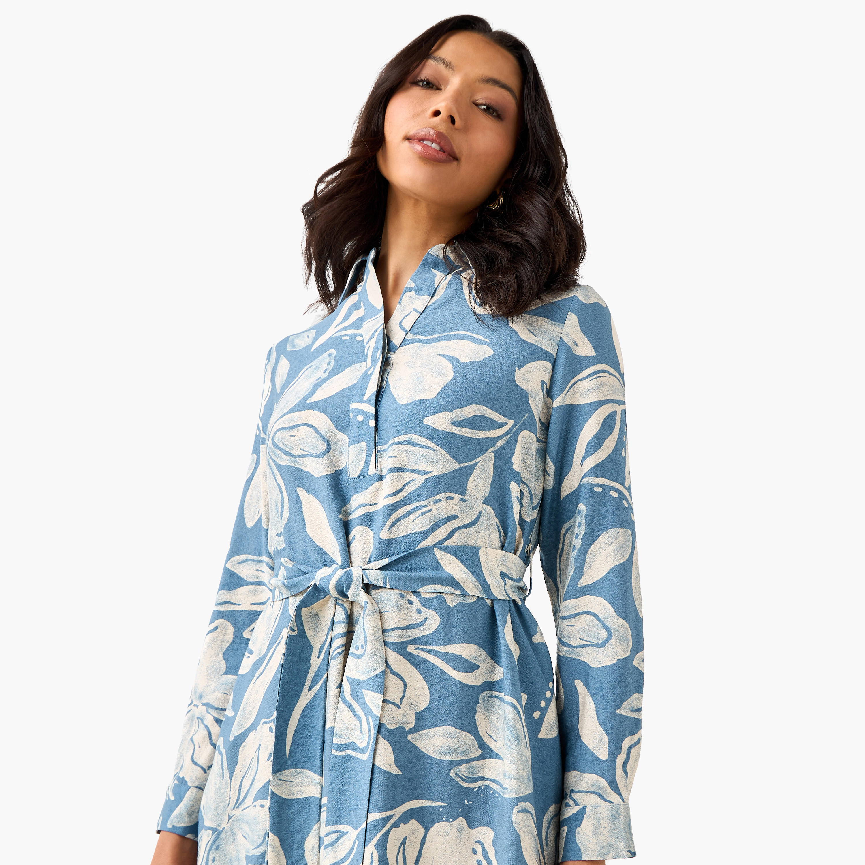 Midi Viscose Shirt Dress with Floral Print-women-clothing-dresses-image-5