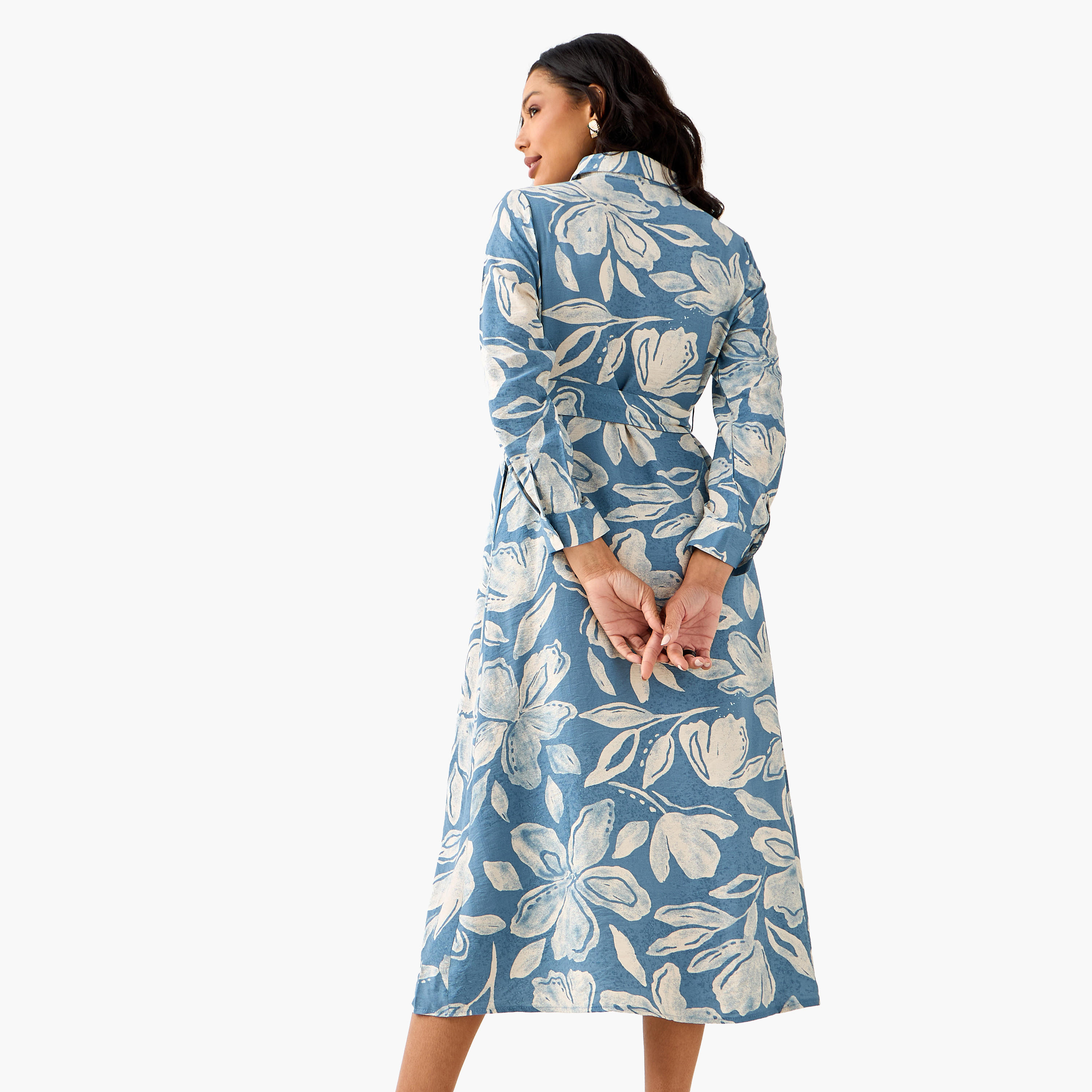 Midi Viscose Shirt Dress with Floral Print-women-clothing-dresses-image-6