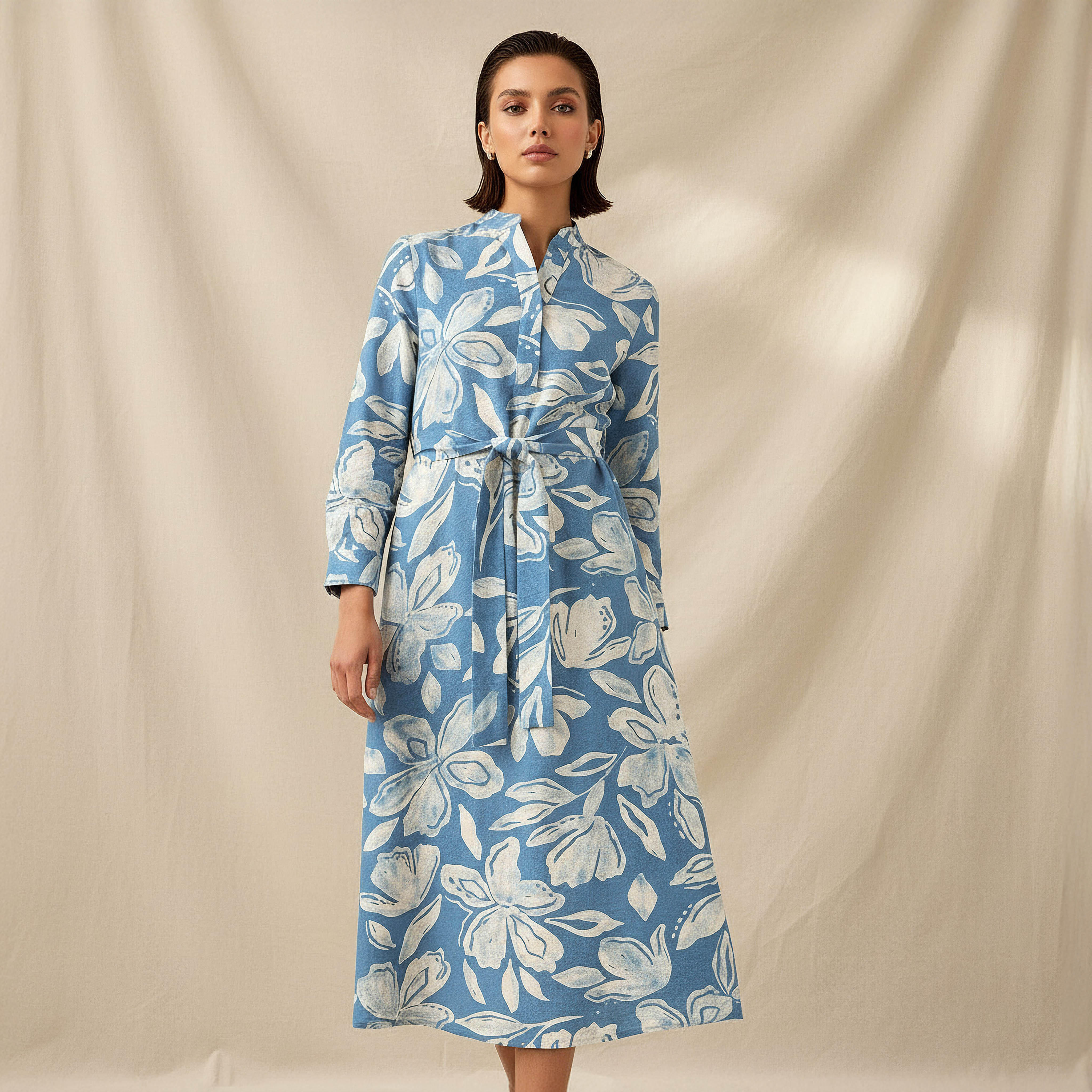 Midi Viscose Shirt Dress with Floral Print-women-clothing-dresses-image-1