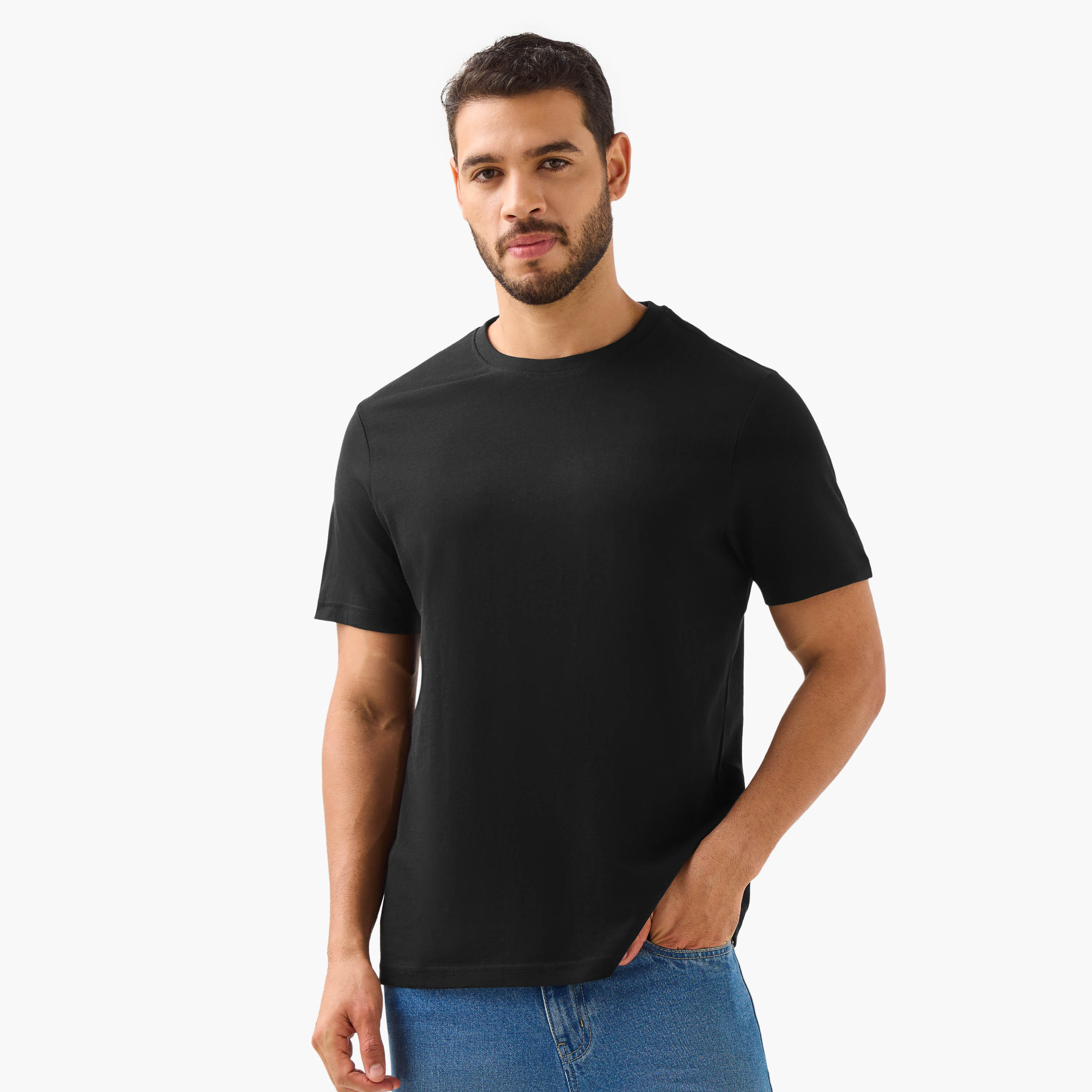 تيشيرت بأكمام قصيرة ورقبة ضيقة للرجال - عبوة من قطعتين-men-clothing-tshirtsandpolos-tshirts-image-2