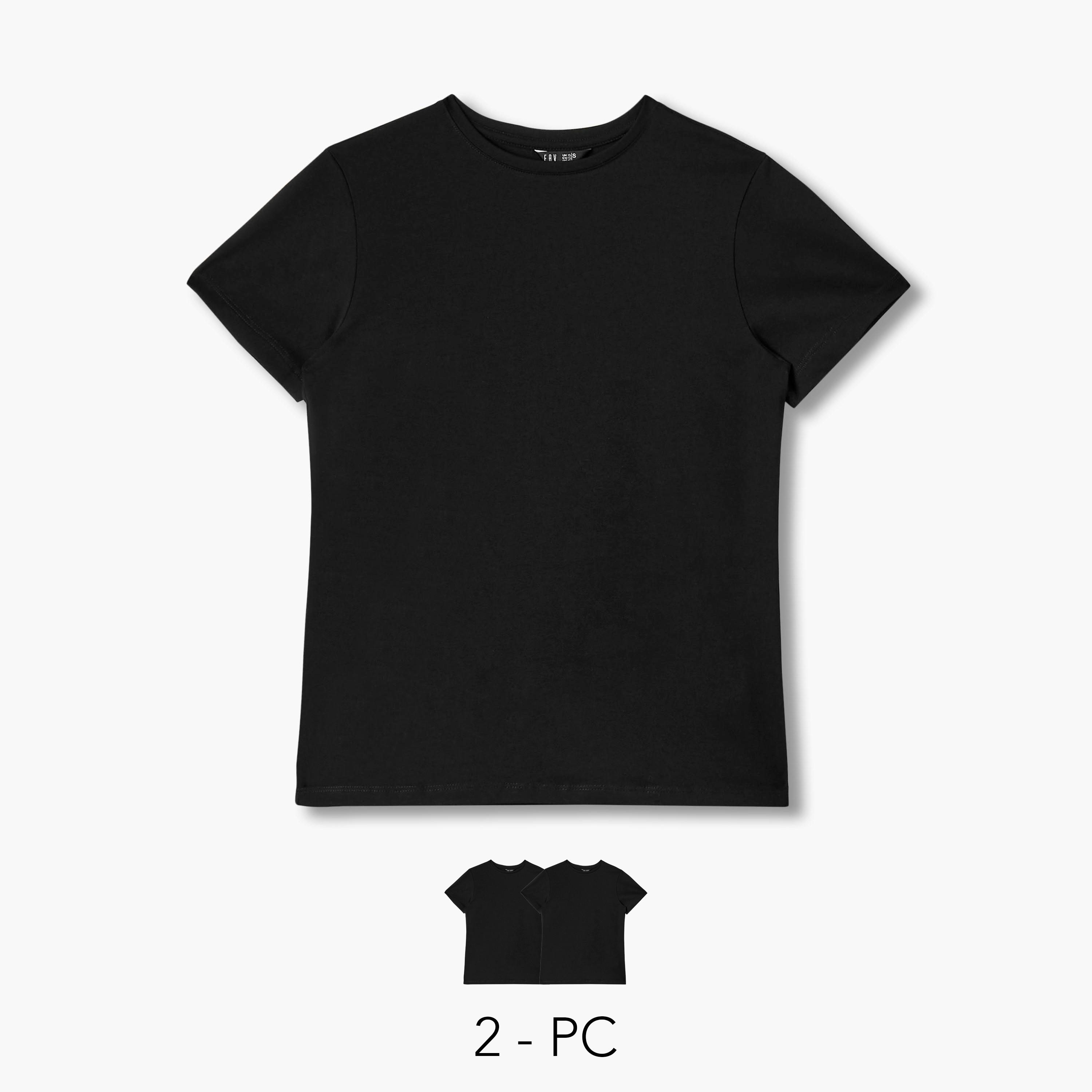 Women Crew Neck Short Sleeve T-shirt - Set of 2-women-clothing-tshirts-image-1
