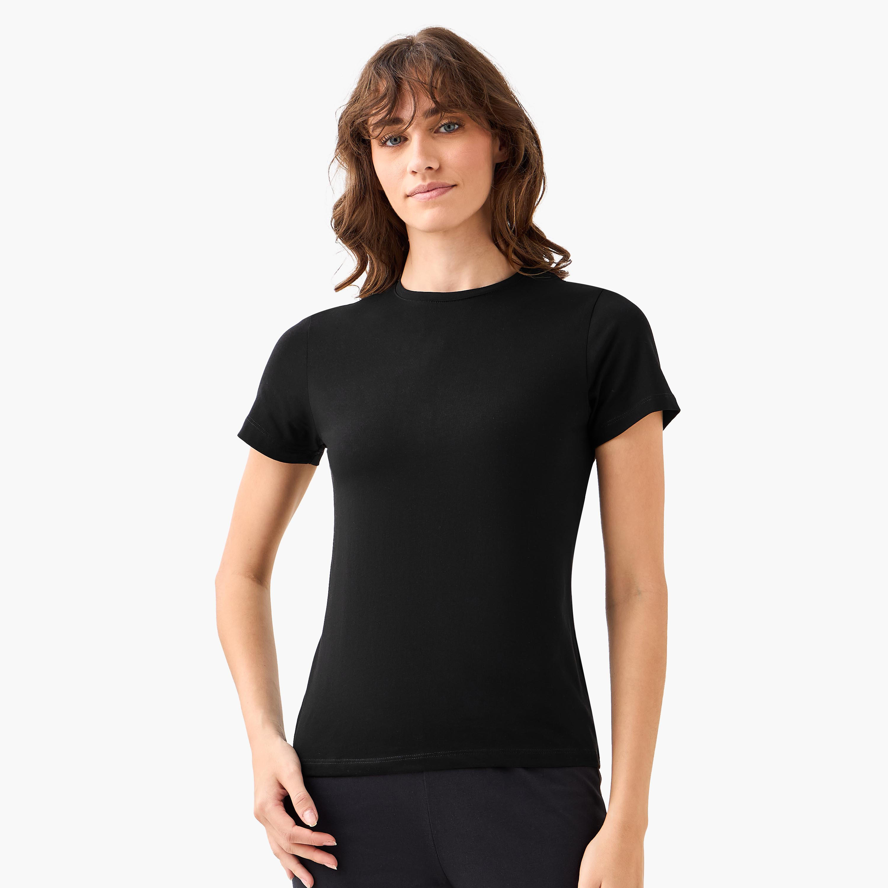 Women Crew Neck Short Sleeve T-shirt - Set of 2-women-clothing-tshirts-image-2