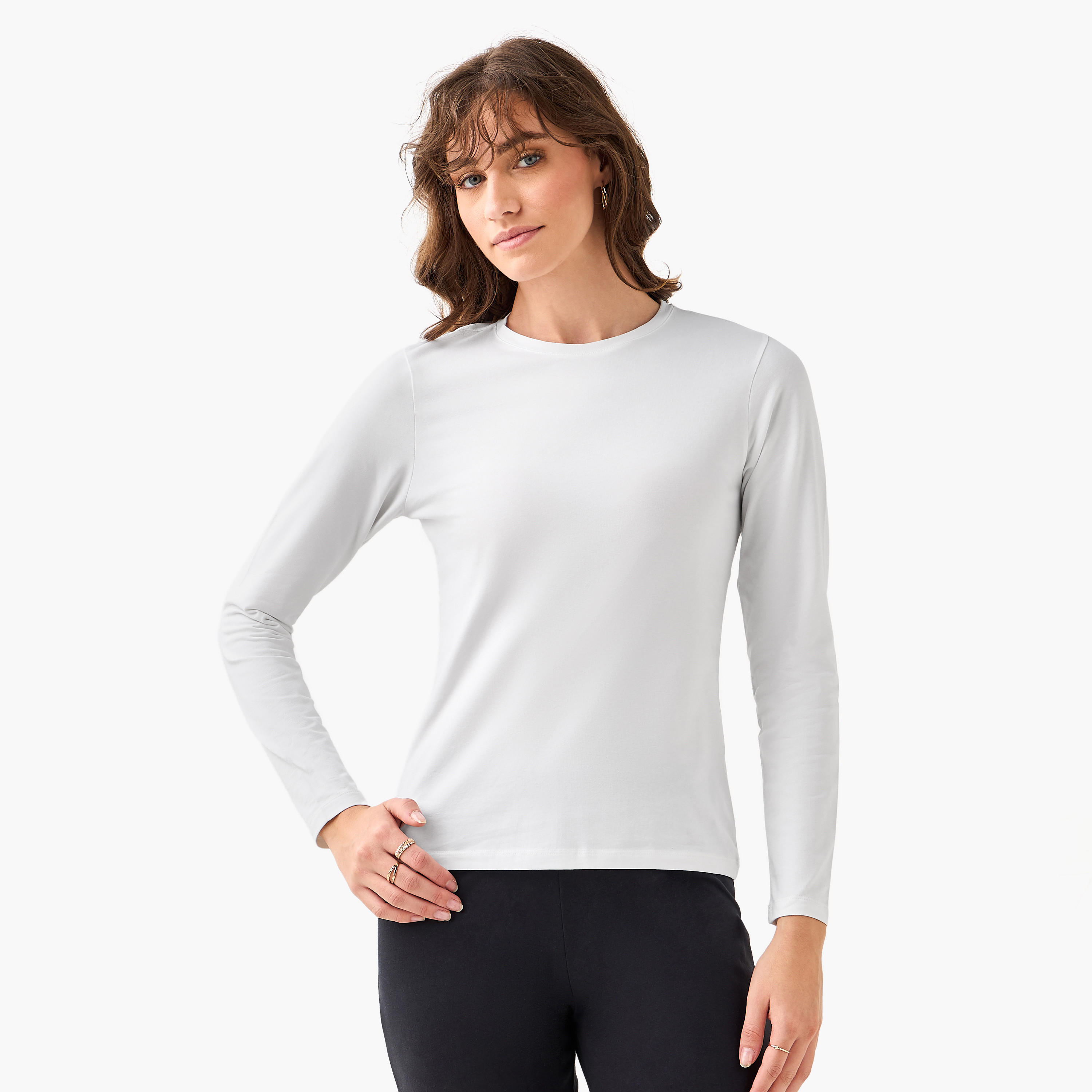 تيشيرت بياقة ضيقة وأكمام طويلة للنساء-women-clothing-tshirts-image-4