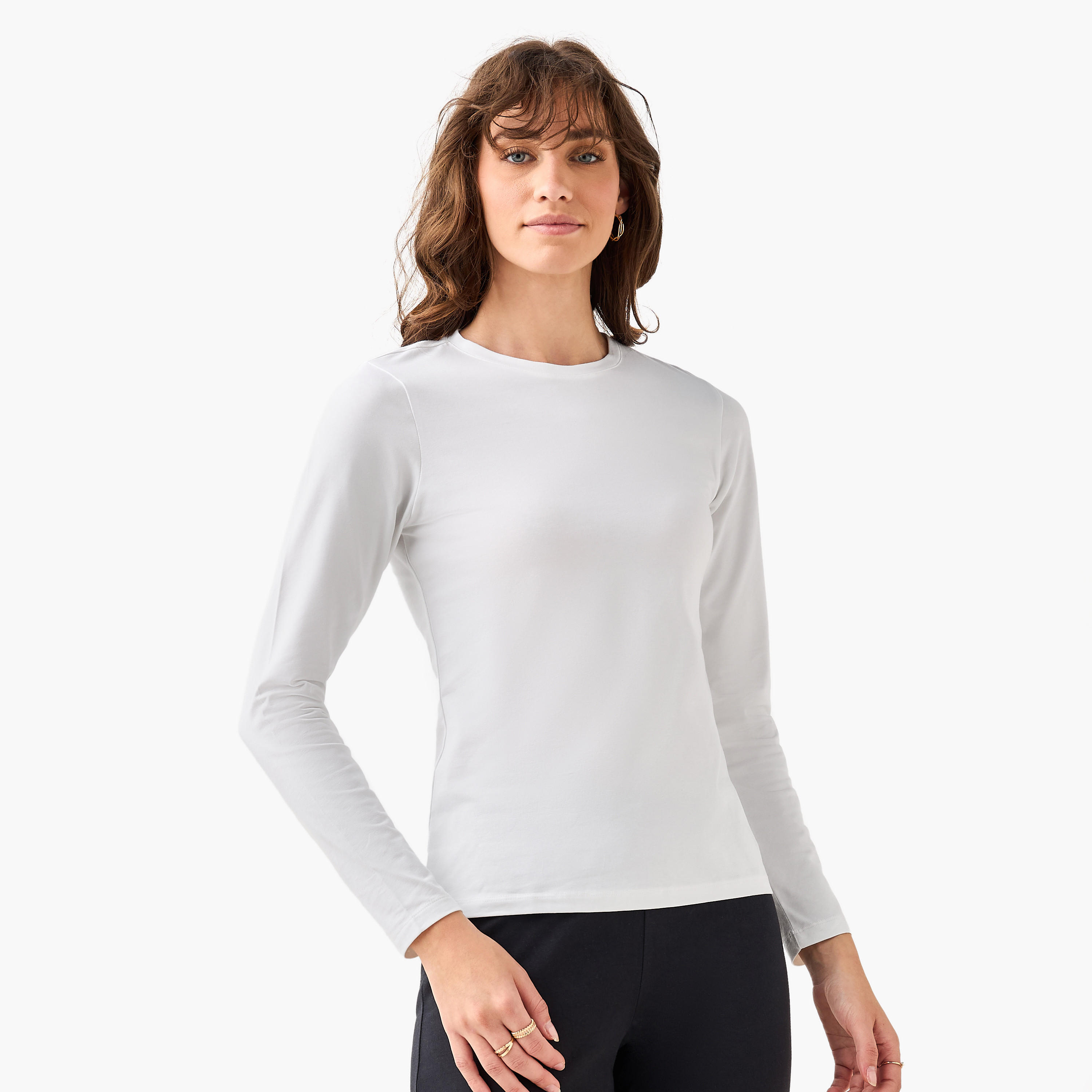 تيشيرت بياقة ضيقة وأكمام طويلة للنساء-women-clothing-tshirts-image-2