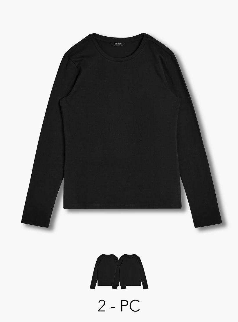 تيشيرت بياقة ضيقة وأكمام طويلة للنساء-women-clothing-tshirts-image-1