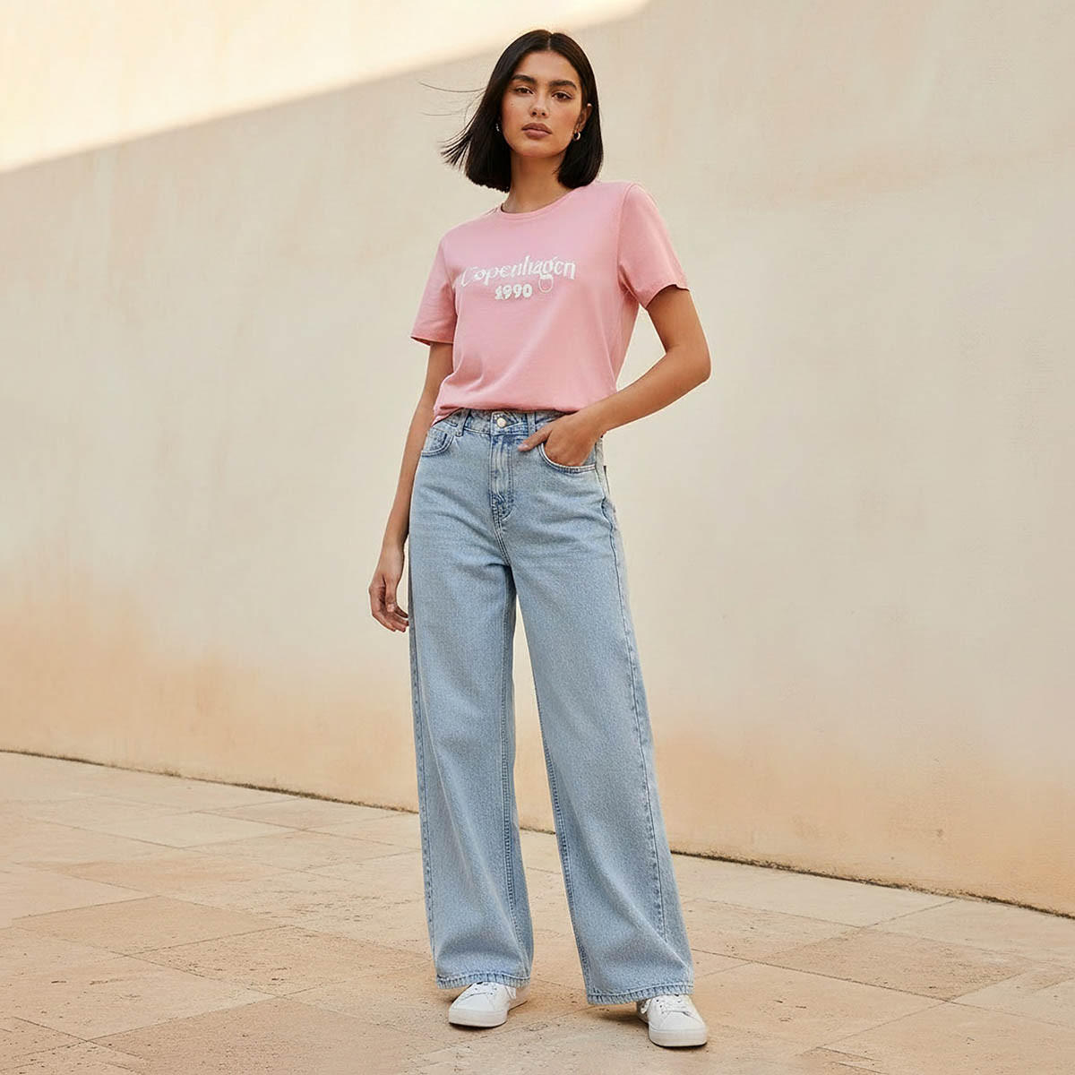 بنطلون جينز قطن واسع الساق بزر إغلاق وجيوب من لي كوبر-women-clothing-bottoms-jeans-image-3