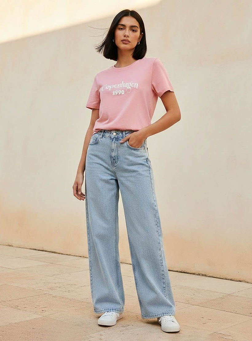 بنطلون جينز قطن واسع الساق بزر إغلاق وجيوب من لي كوبر-women-clothing-bottoms-jeans-image-3