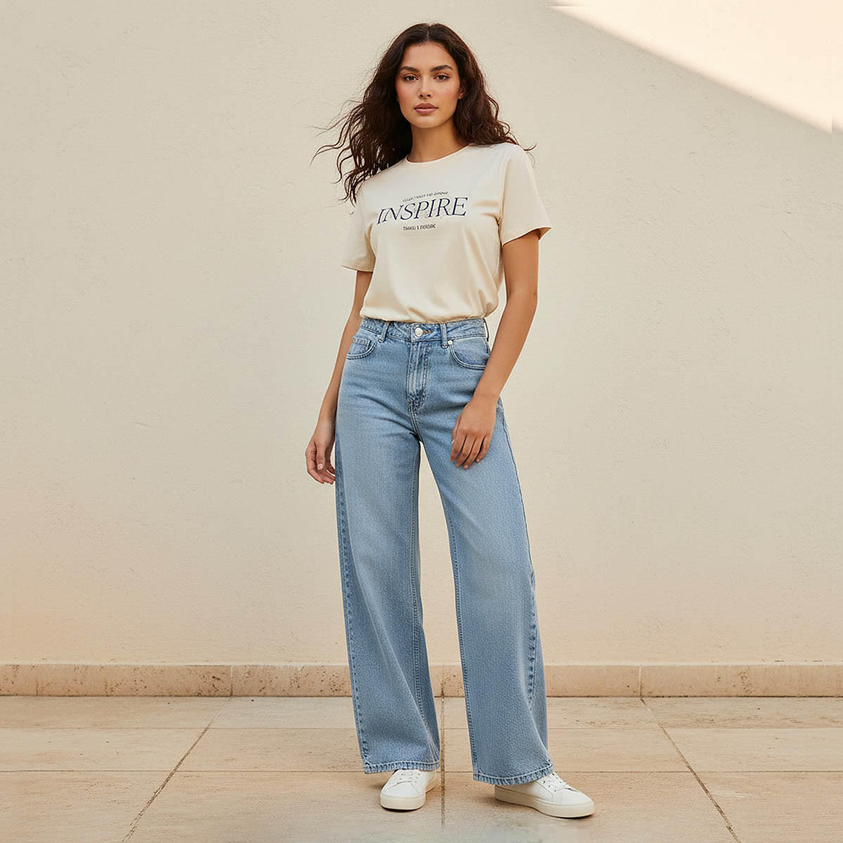 بنطلون جينز قطن واسع الساق بزر إغلاق وجيوب من لي كوبر-women-clothing-bottoms-jeans-image-3