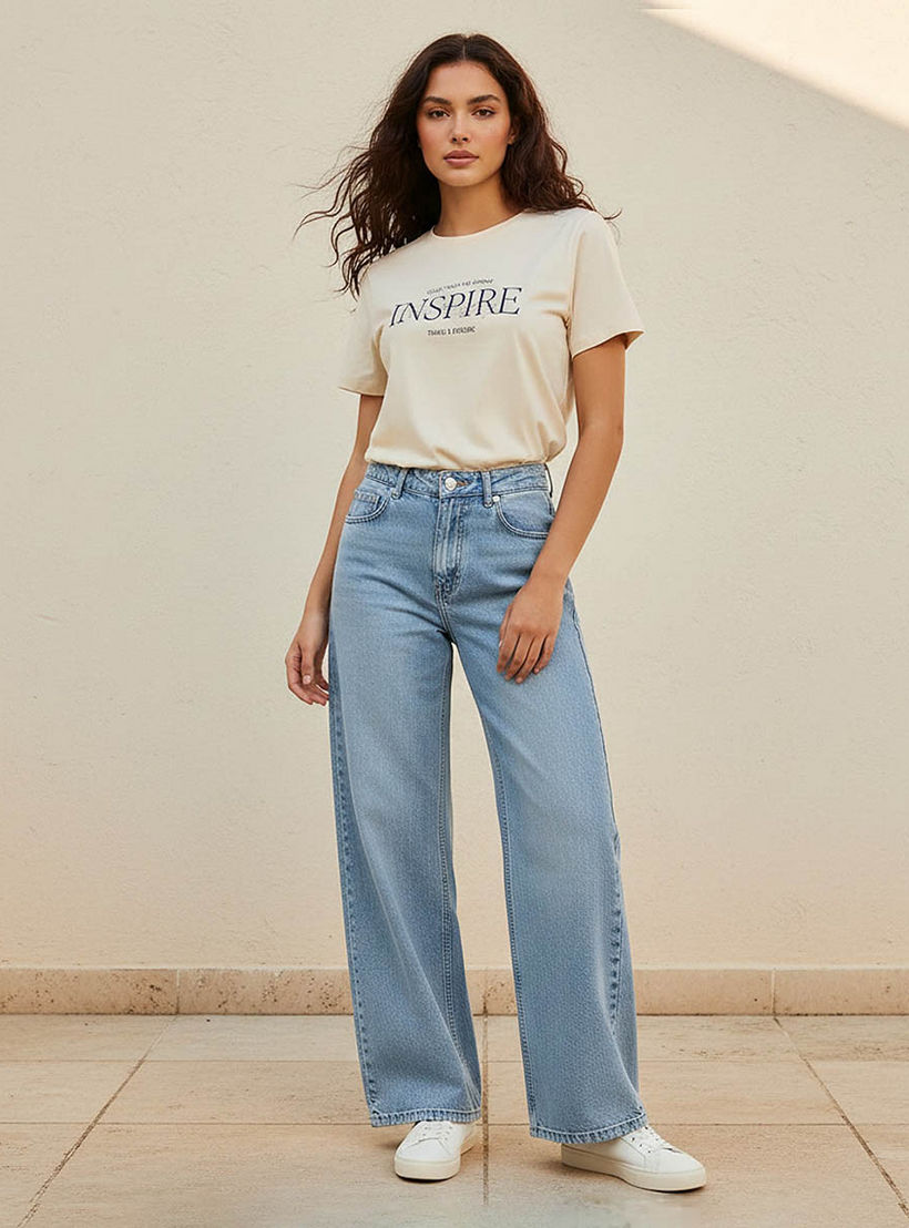 بنطلون جينز قطن واسع الساق بزر إغلاق وجيوب من لي كوبر-women-clothing-bottoms-jeans-image-3
