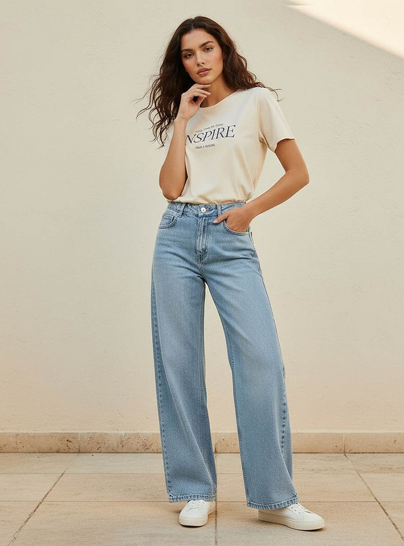 بنطلون جينز قطن واسع الساق بزر إغلاق وجيوب من لي كوبر-women-clothing-bottoms-jeans-image-5