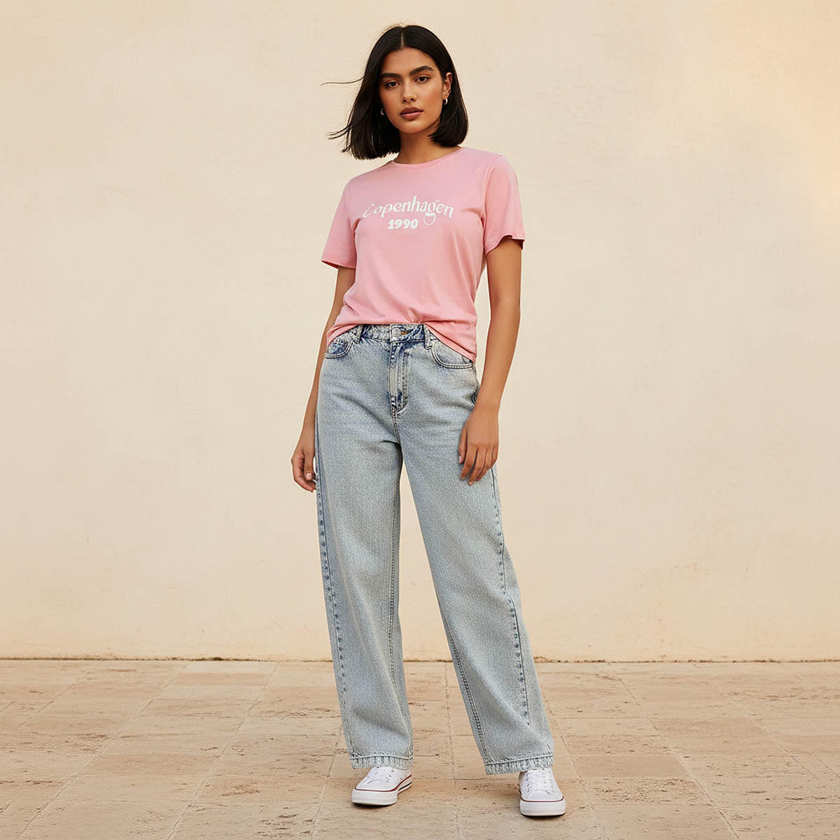 بنطلون جينز قطن واسع الساق بخصر أزرار وجيوب من لي كوبر-women-clothing-bottoms-jeans-image-3