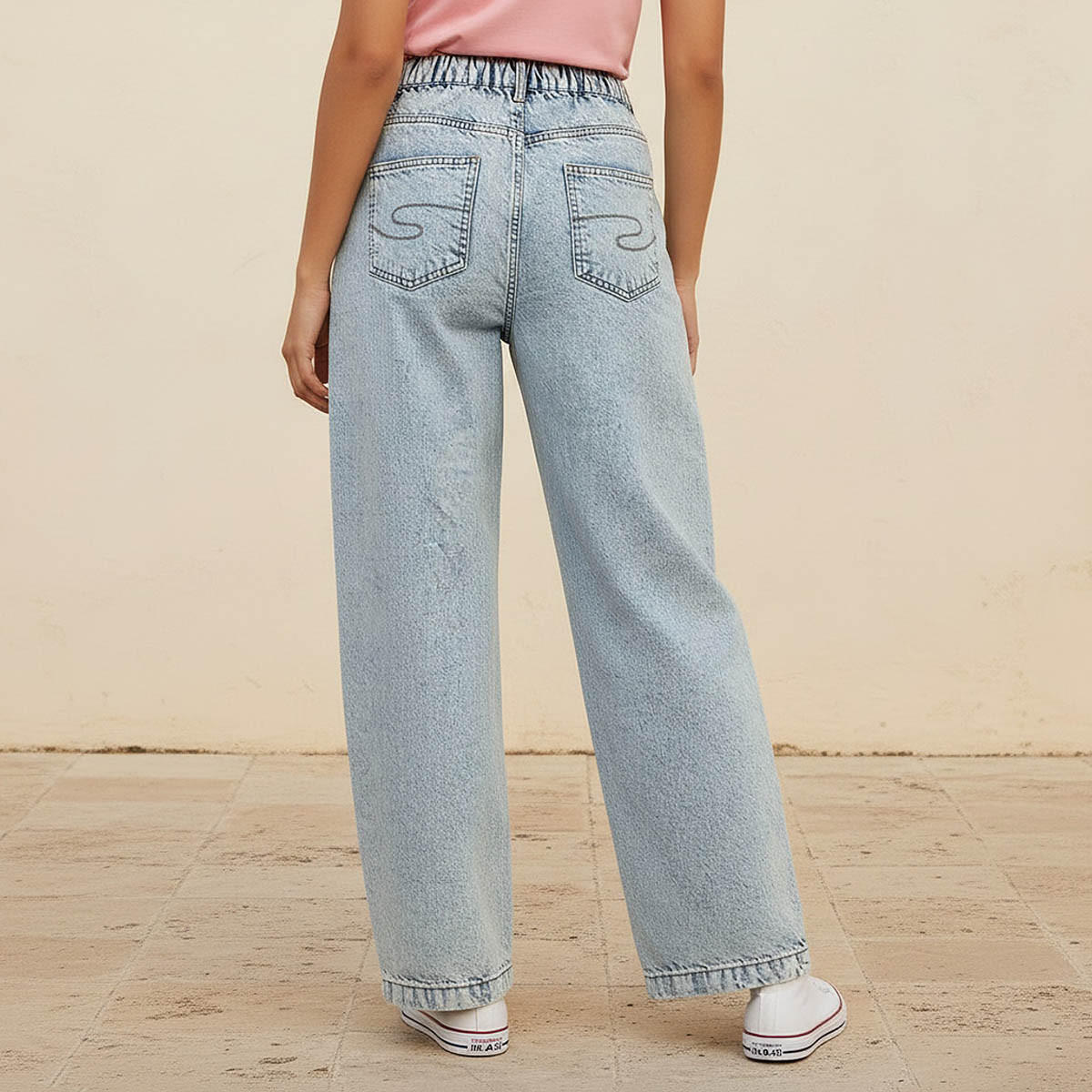 بنطلون جينز قطن واسع الساق بخصر أزرار وجيوب من لي كوبر-women-clothing-bottoms-jeans-image-4
