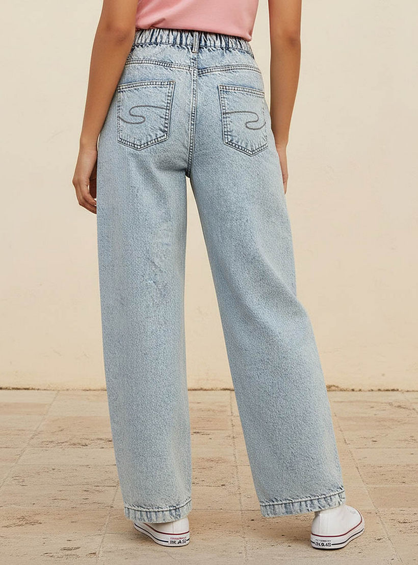 بنطلون جينز قطن واسع الساق بخصر أزرار وجيوب من لي كوبر-women-clothing-bottoms-jeans-image-4