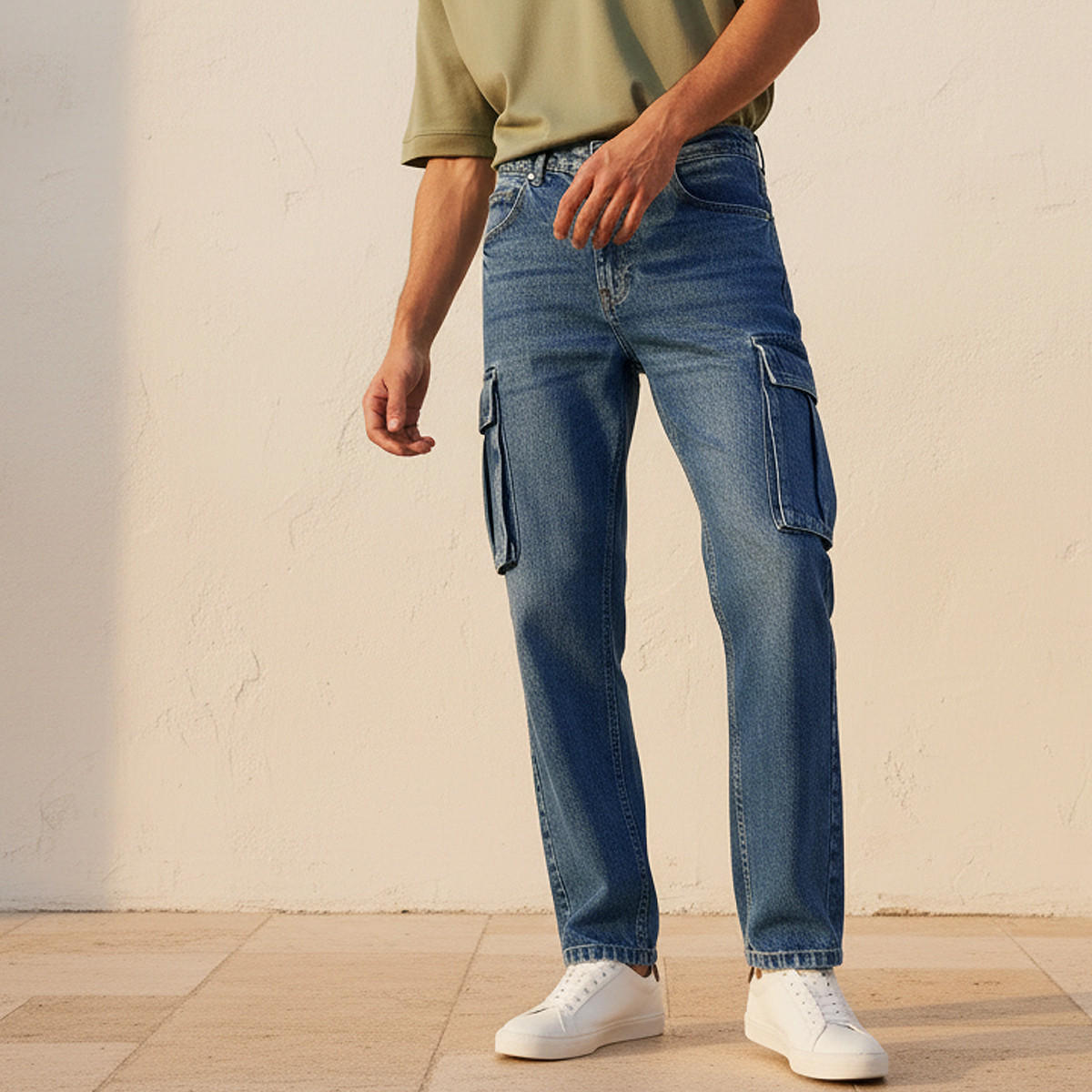 Lee Cooper Men Relaxed Fit Mid-Rise Cargo Jeans-men-clothing-bottoms-jeans-image-1