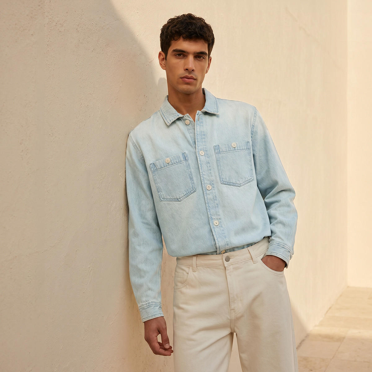 Lee Cooper Relaxed Fit Collared Denim Long Sleeves Shirt-men-clothing-shirts-image-1