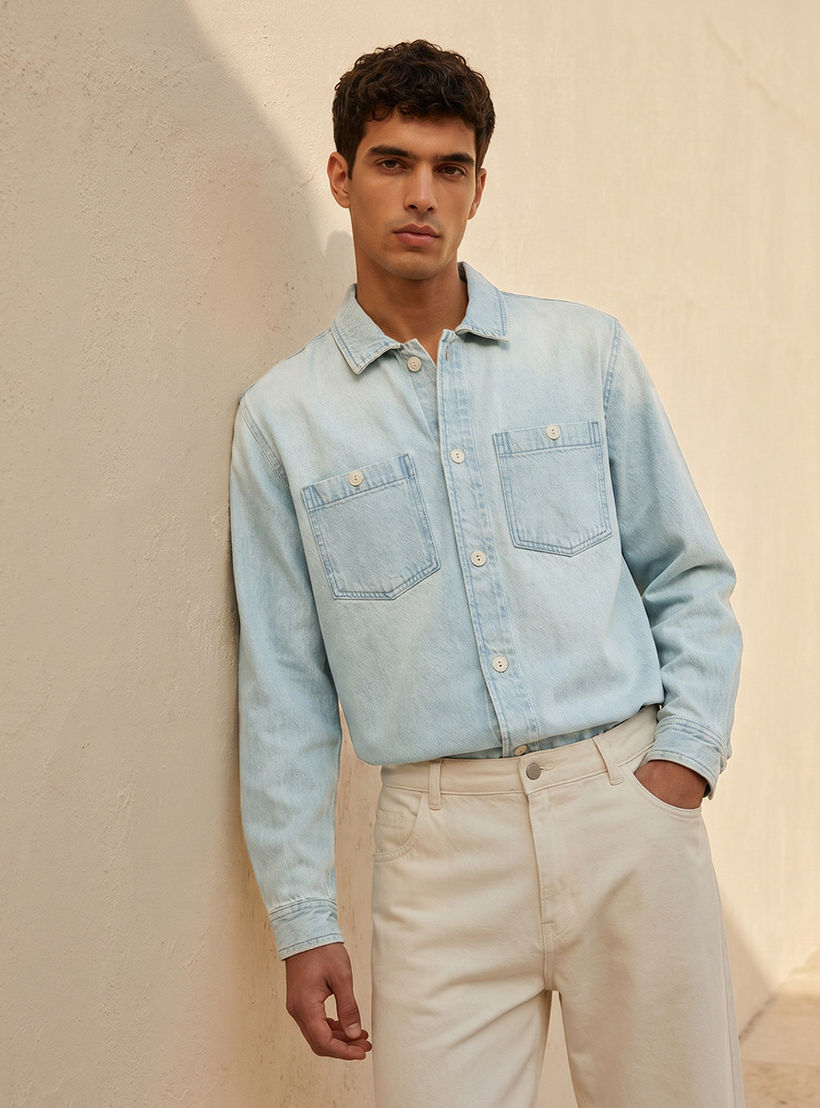 Lee Cooper Relaxed Fit Collared Denim Long Sleeves Shirt-men-clothing-shirts-image-1