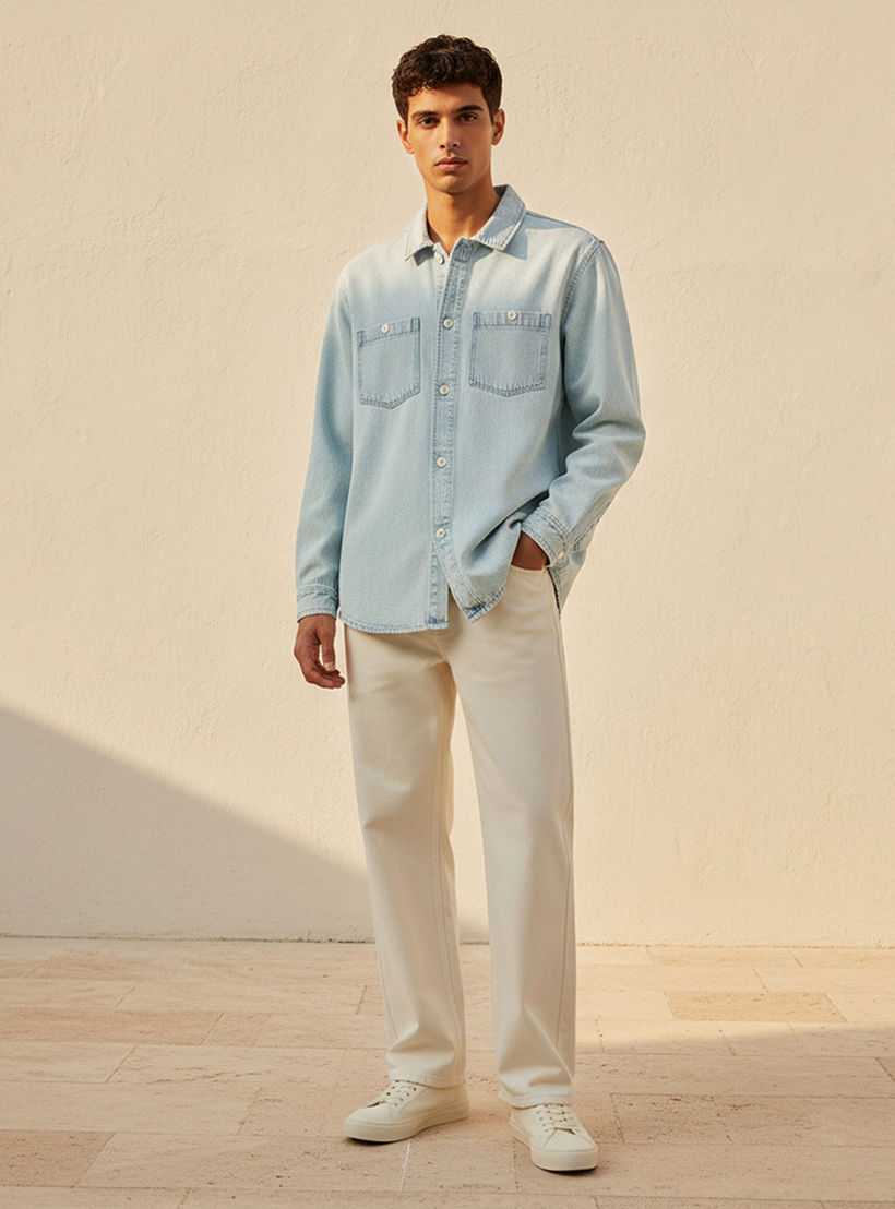 Lee Cooper Relaxed Fit Collared Denim Long Sleeves Shirt-men-clothing-shirts-image-3